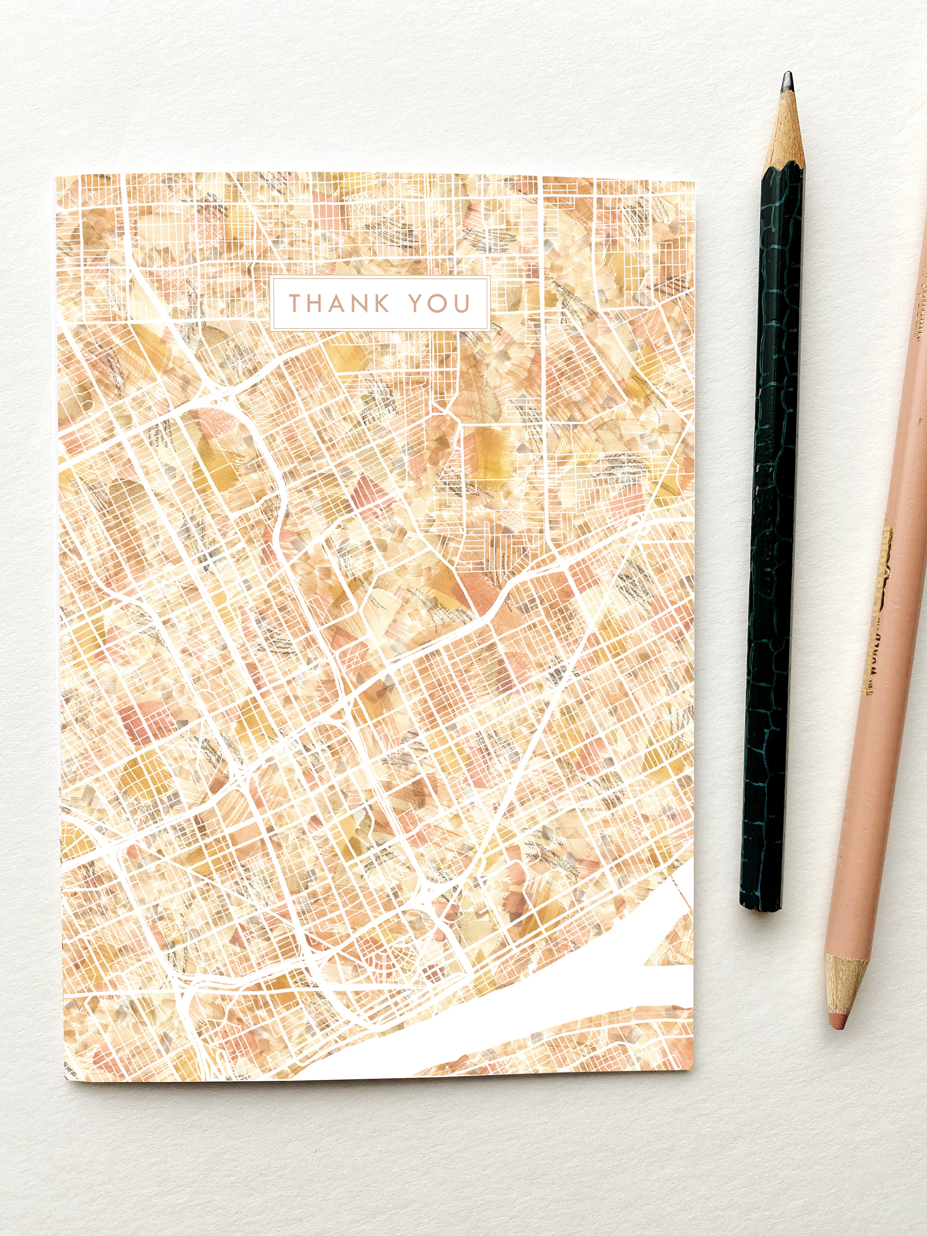 DETROIT Michigan Watercolor Map - THANK YOU greeting card