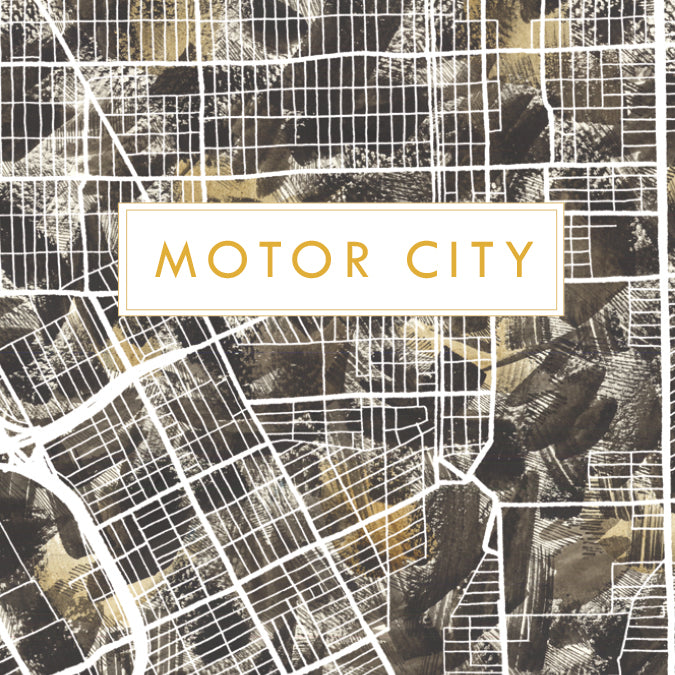 MOTOR CITY Detroit Michigan Painted Map - city nickname greeting card