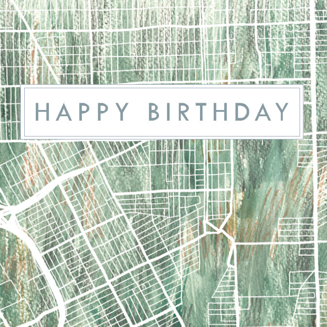 DETROIT Michigan Watercolor Map - BIRTHDAY greeting card