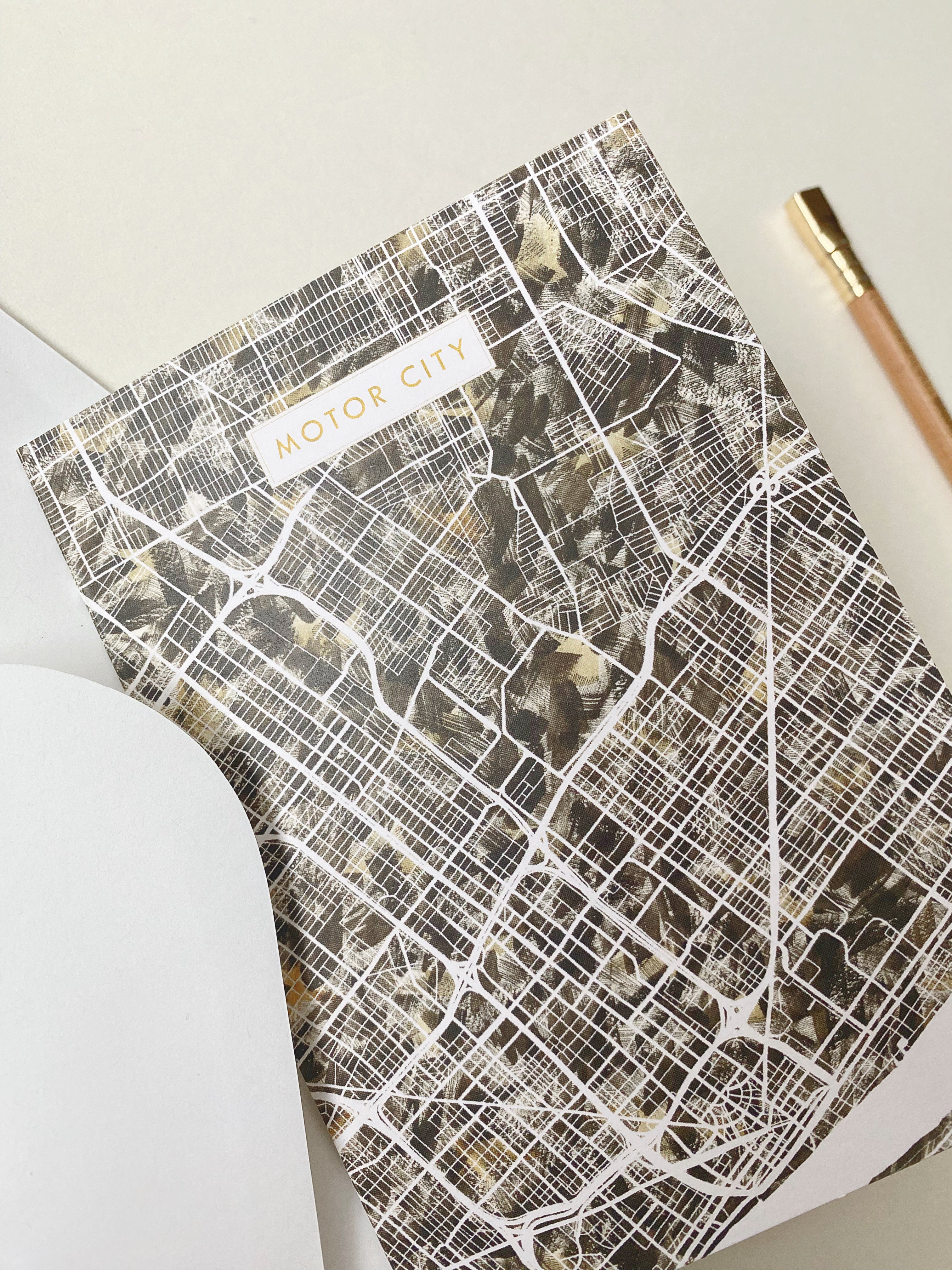 Motor City DETROIT Michigan Watercolor Map - City Nickname greeting card