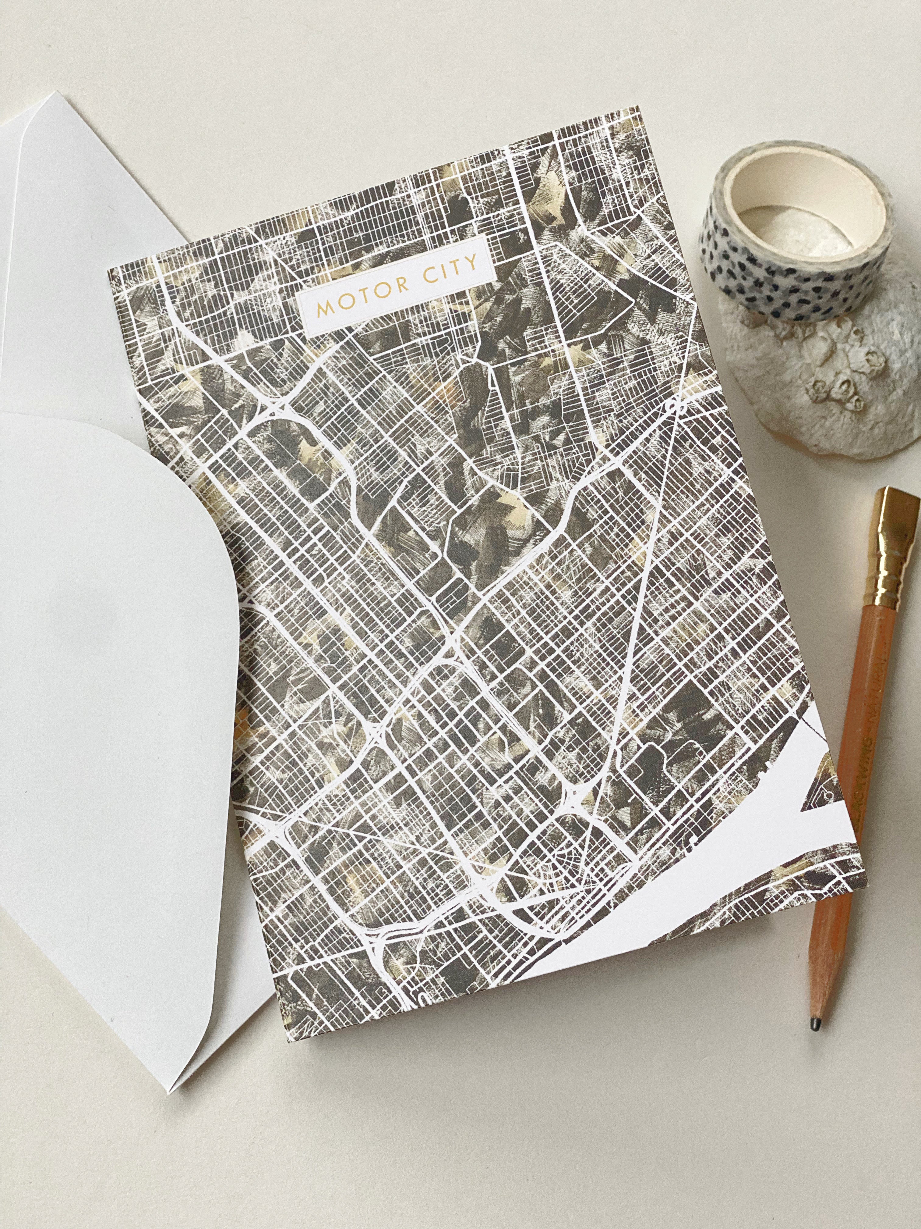 Motor City DETROIT Michigan Watercolor Map - City Nickname greeting card