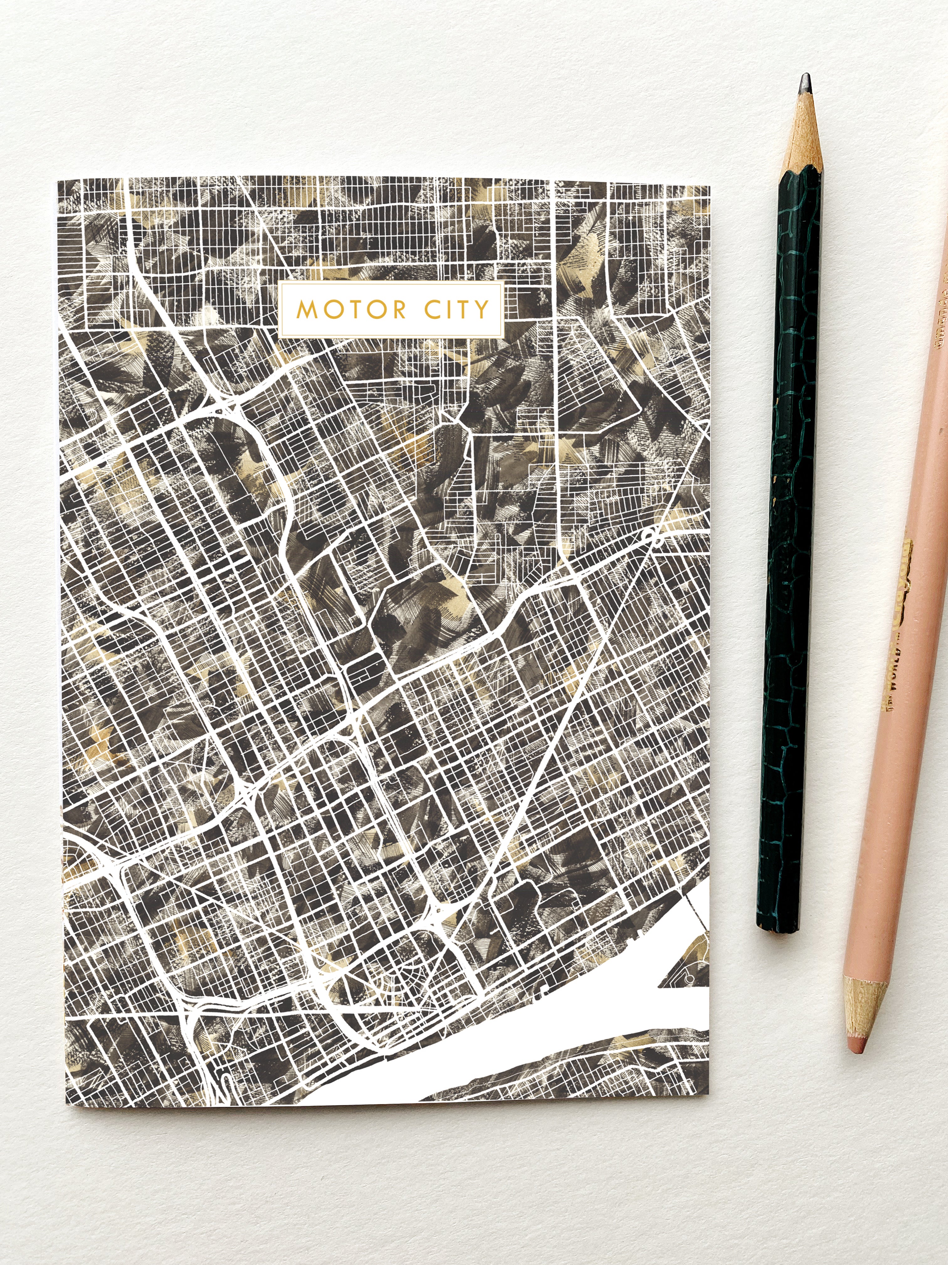 MOTOR CITY Detroit Michigan Painted Map - city nickname greeting card