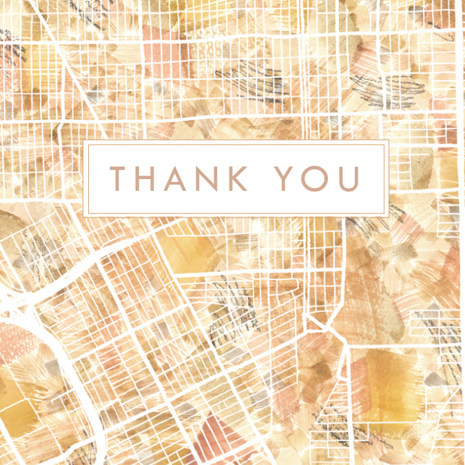 DETROIT Michigan Watercolor Map - THANK YOU greeting card