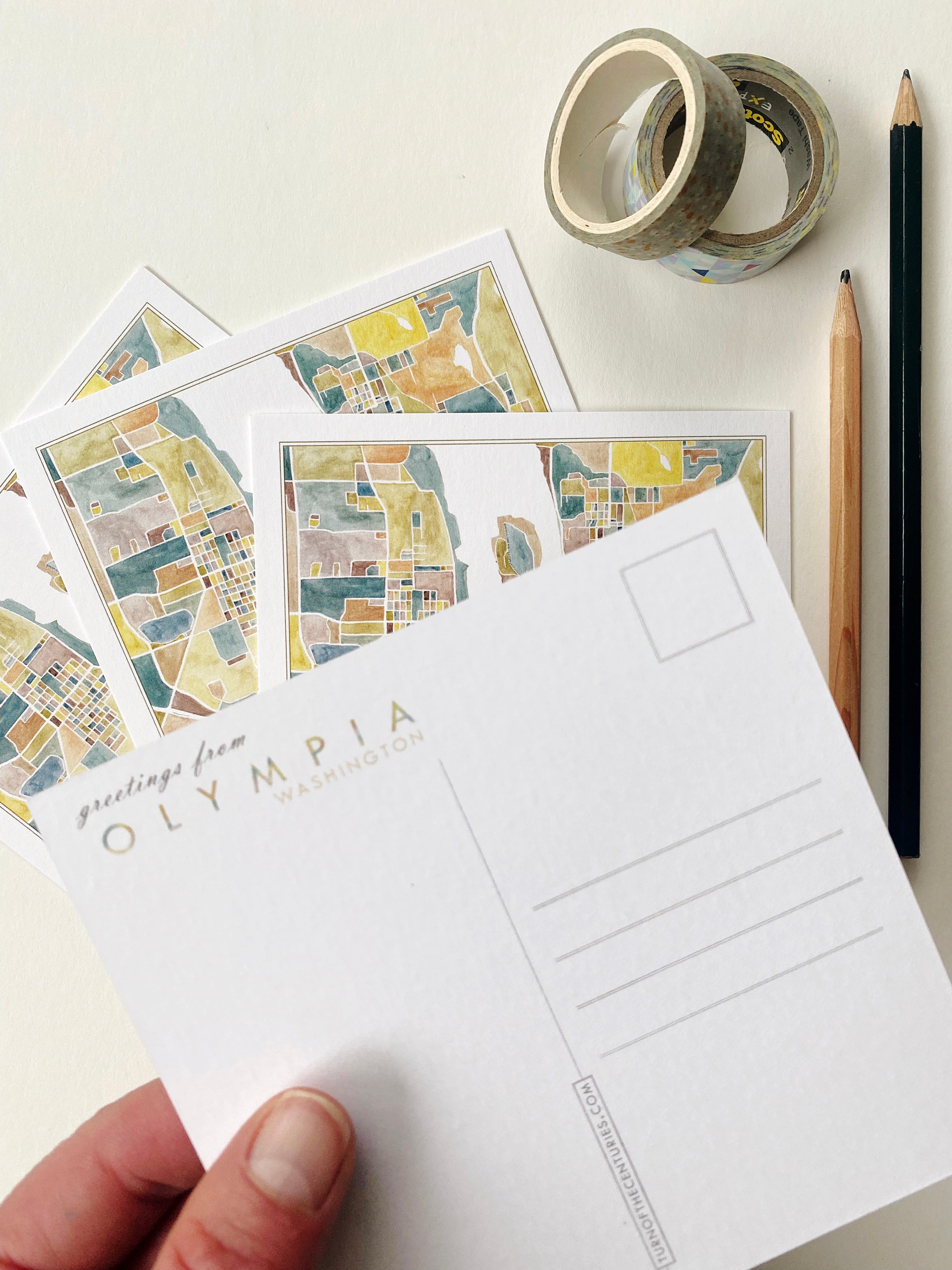 Downtown OLYMPIA Washington Watercolor Map Postcard