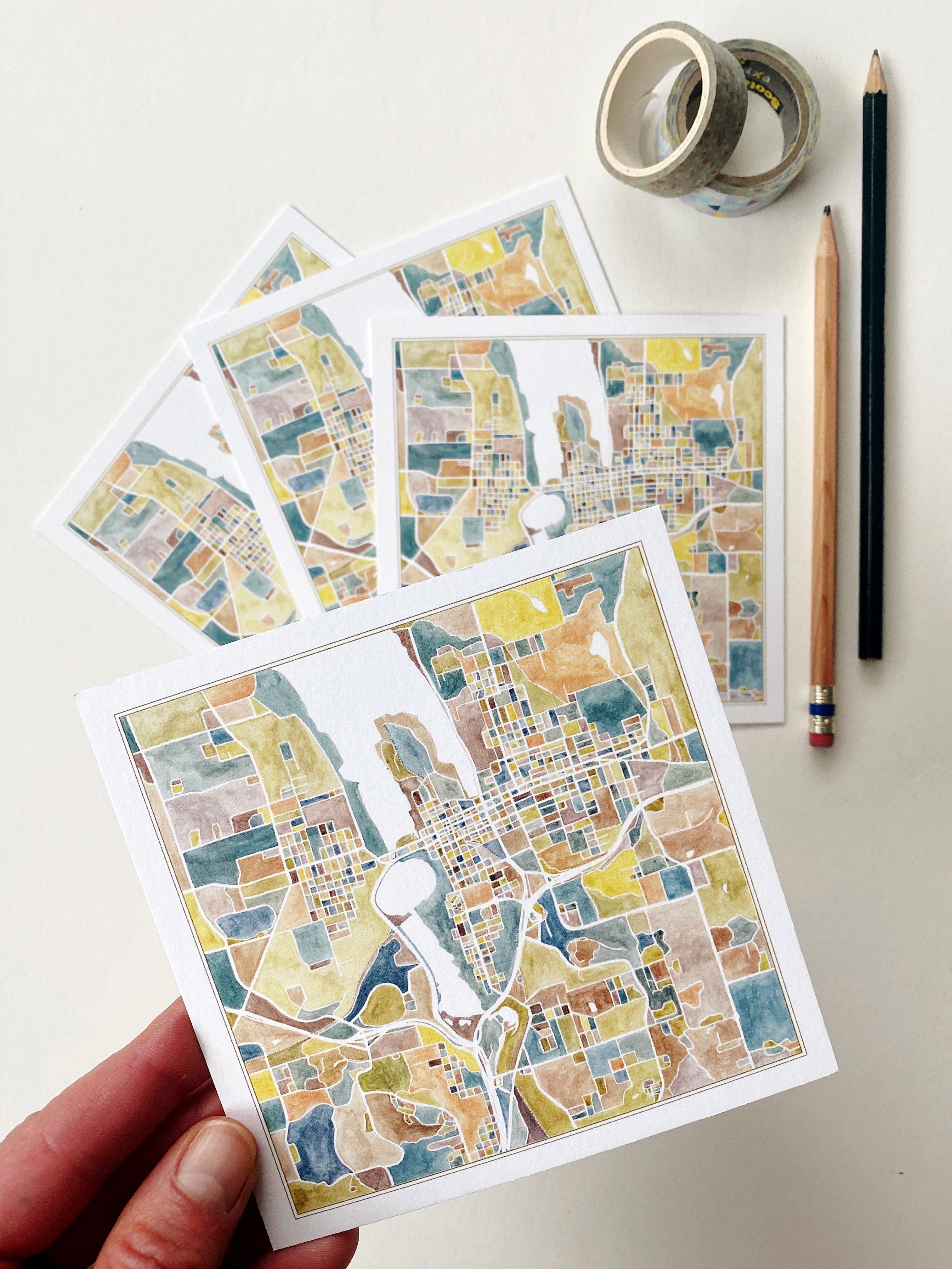 Downtown OLYMPIA Washington Watercolor Map Postcard