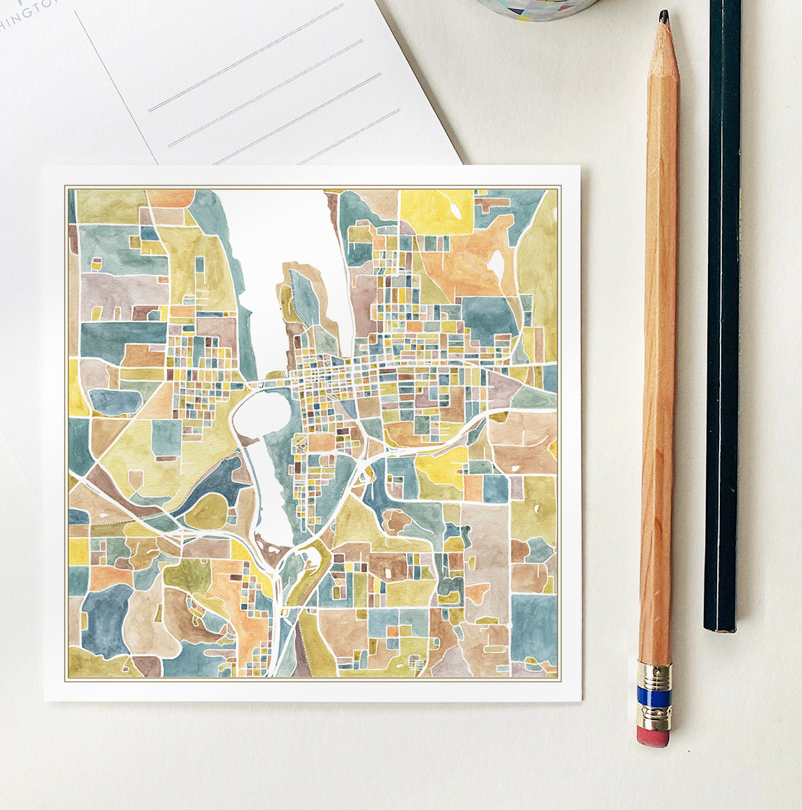 Downtown OLYMPIA Washington Watercolor Map Postcard