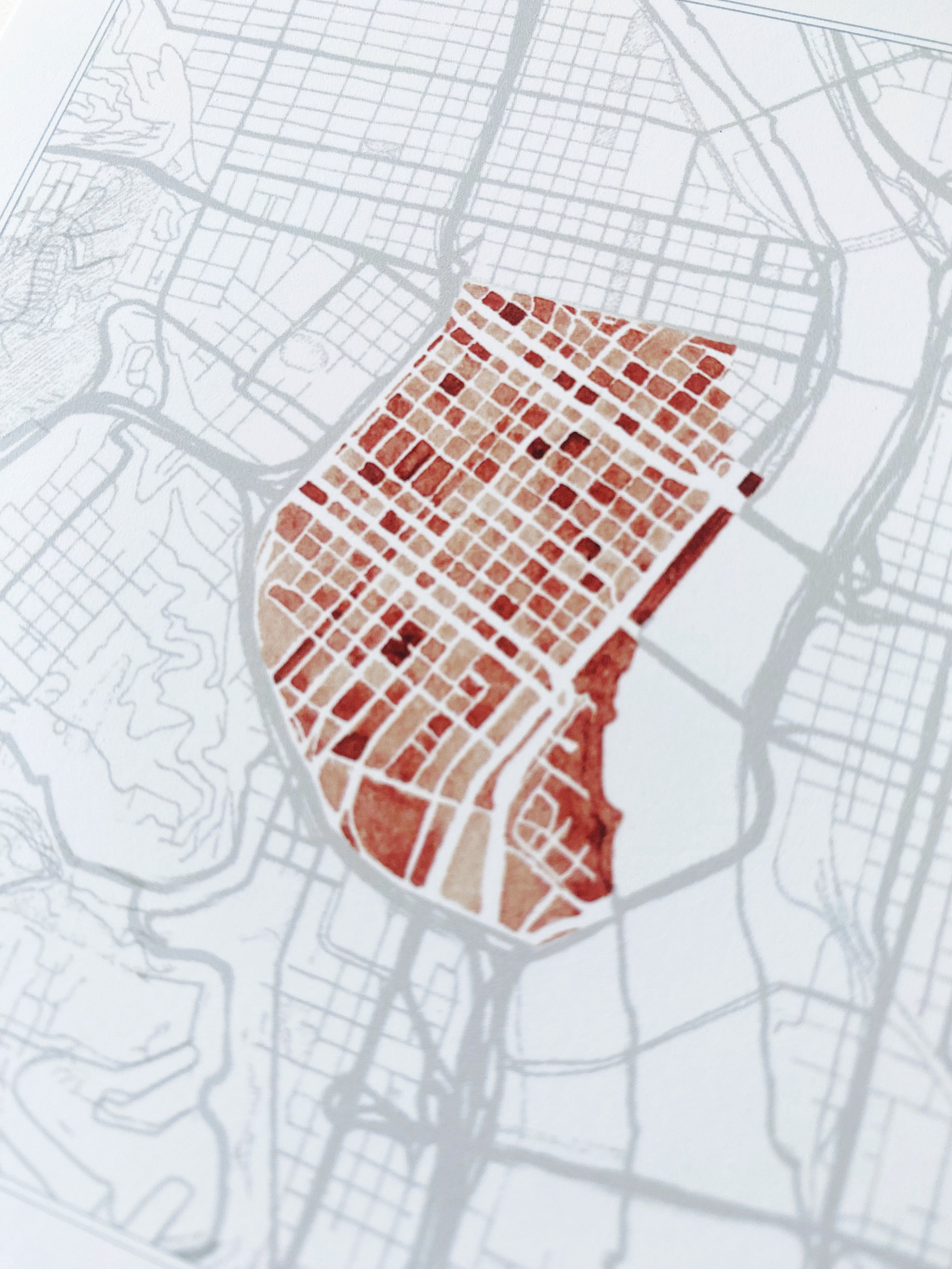 Downtown PORTLAND Neighborhood Watercolor Map: PRINT