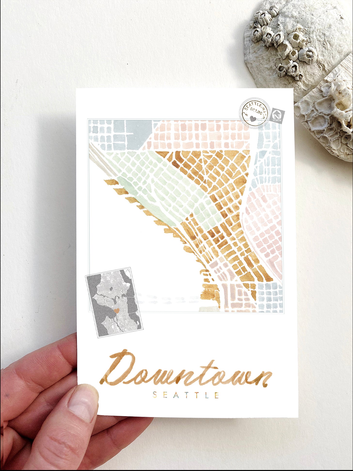 DOWNTOWN Seattle Neighborhood Map Postcard