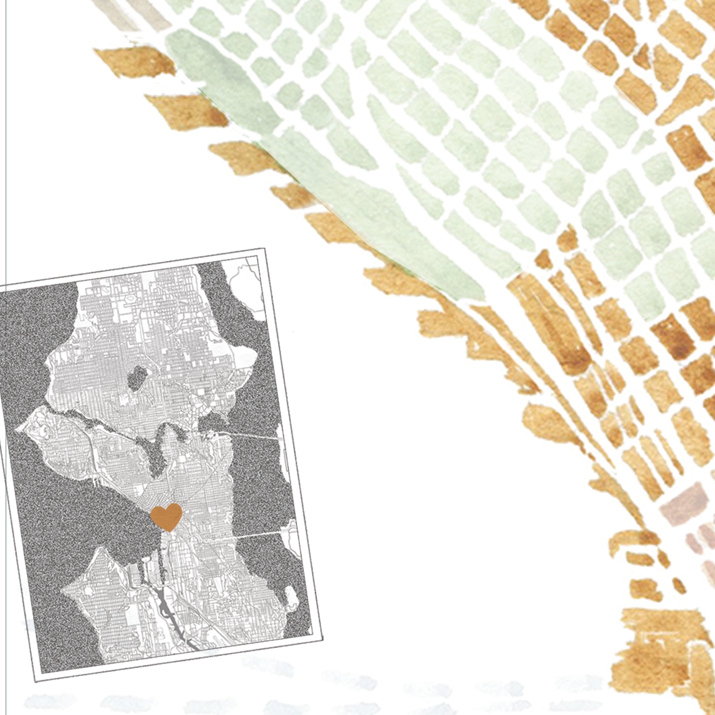 Downtown SEATTLE Neighborhood Watercolor Map: PRINT