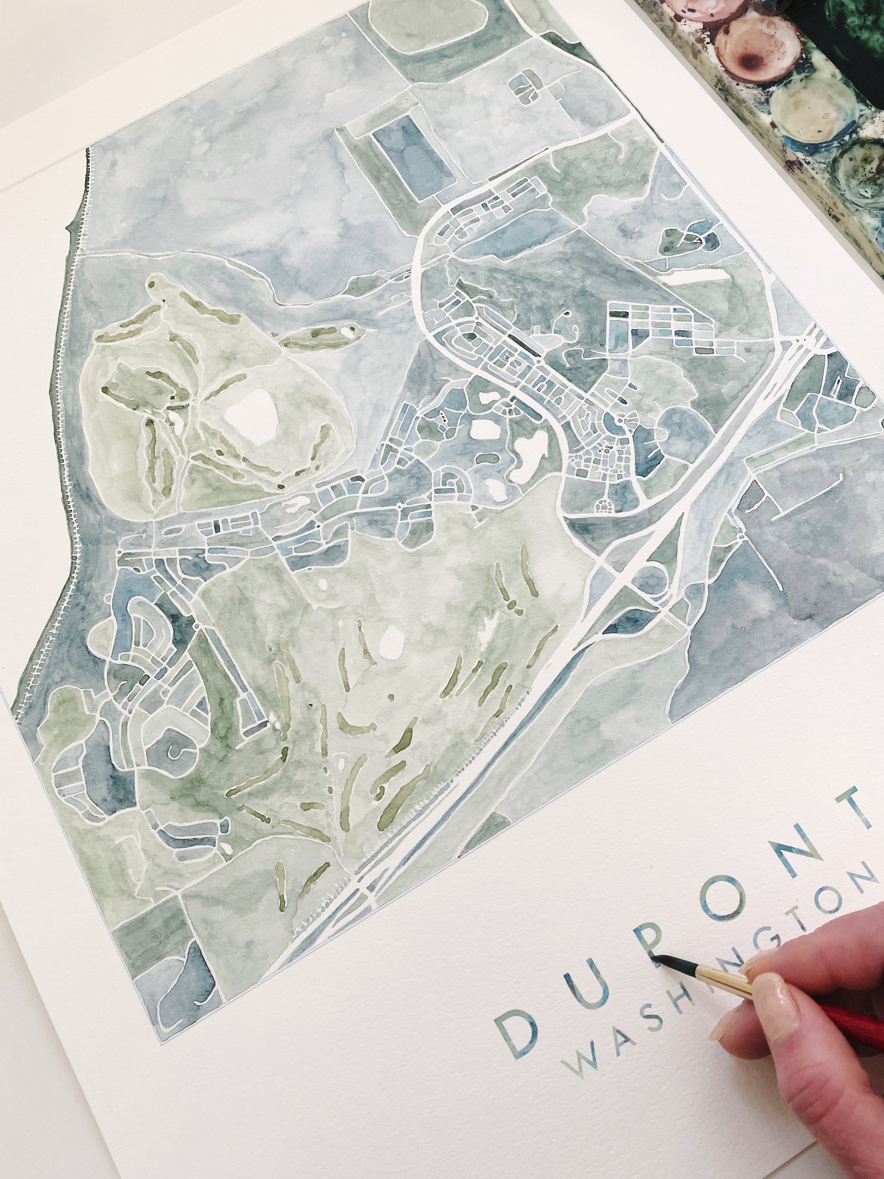 DuPONT Washington Watercolor City Blocks Map: ORIGINAL PAINTING