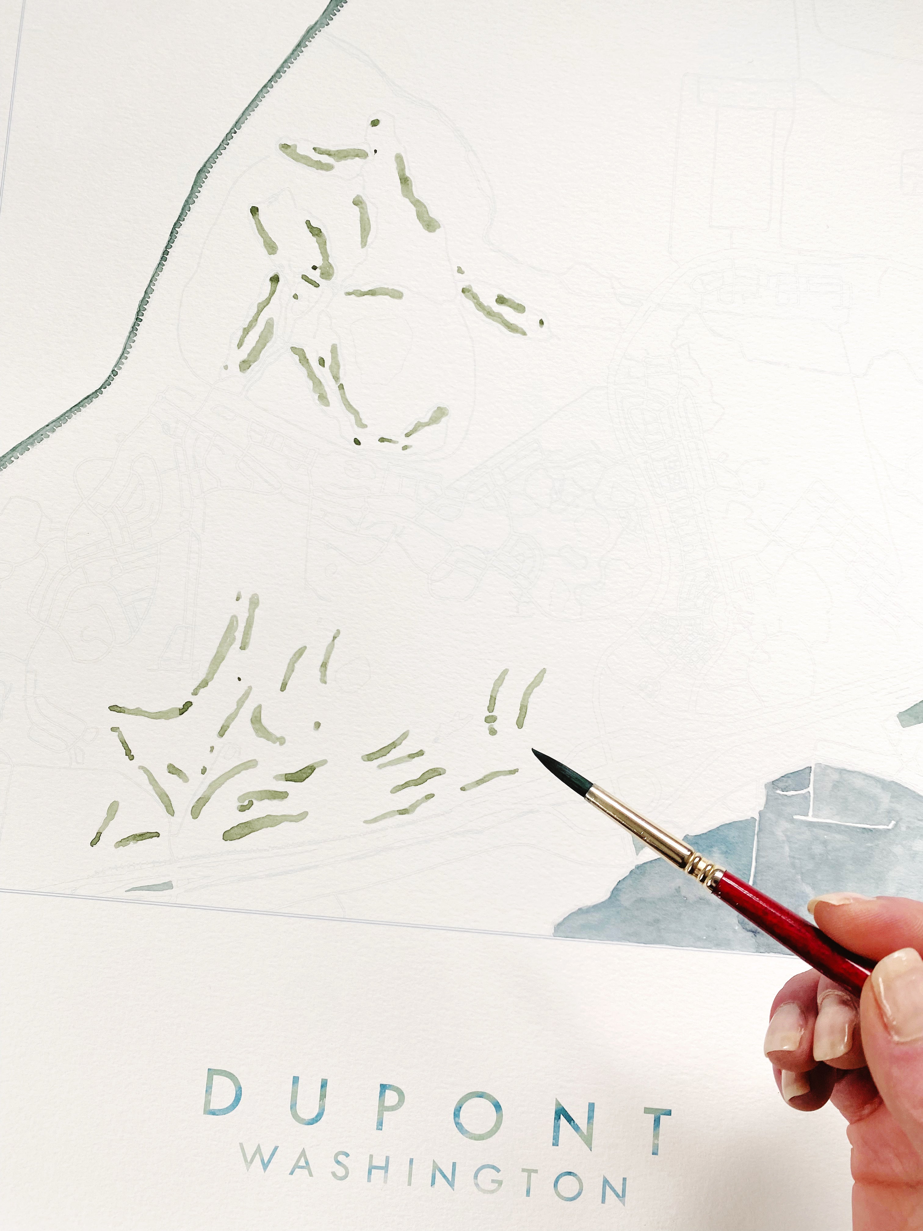 DuPONT Washington Watercolor City Blocks Map: ORIGINAL PAINTING