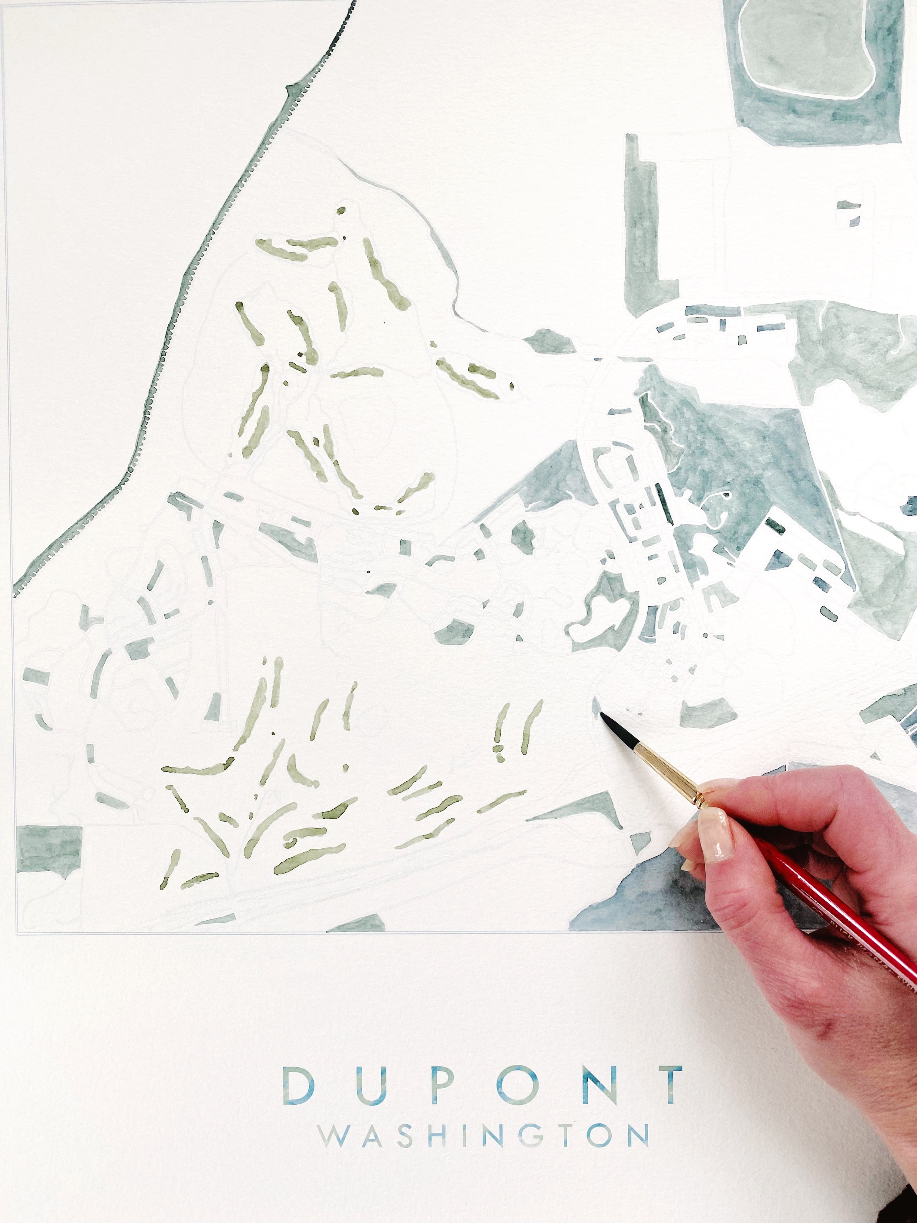 DuPONT Washington Watercolor City Blocks Map: ORIGINAL PAINTING