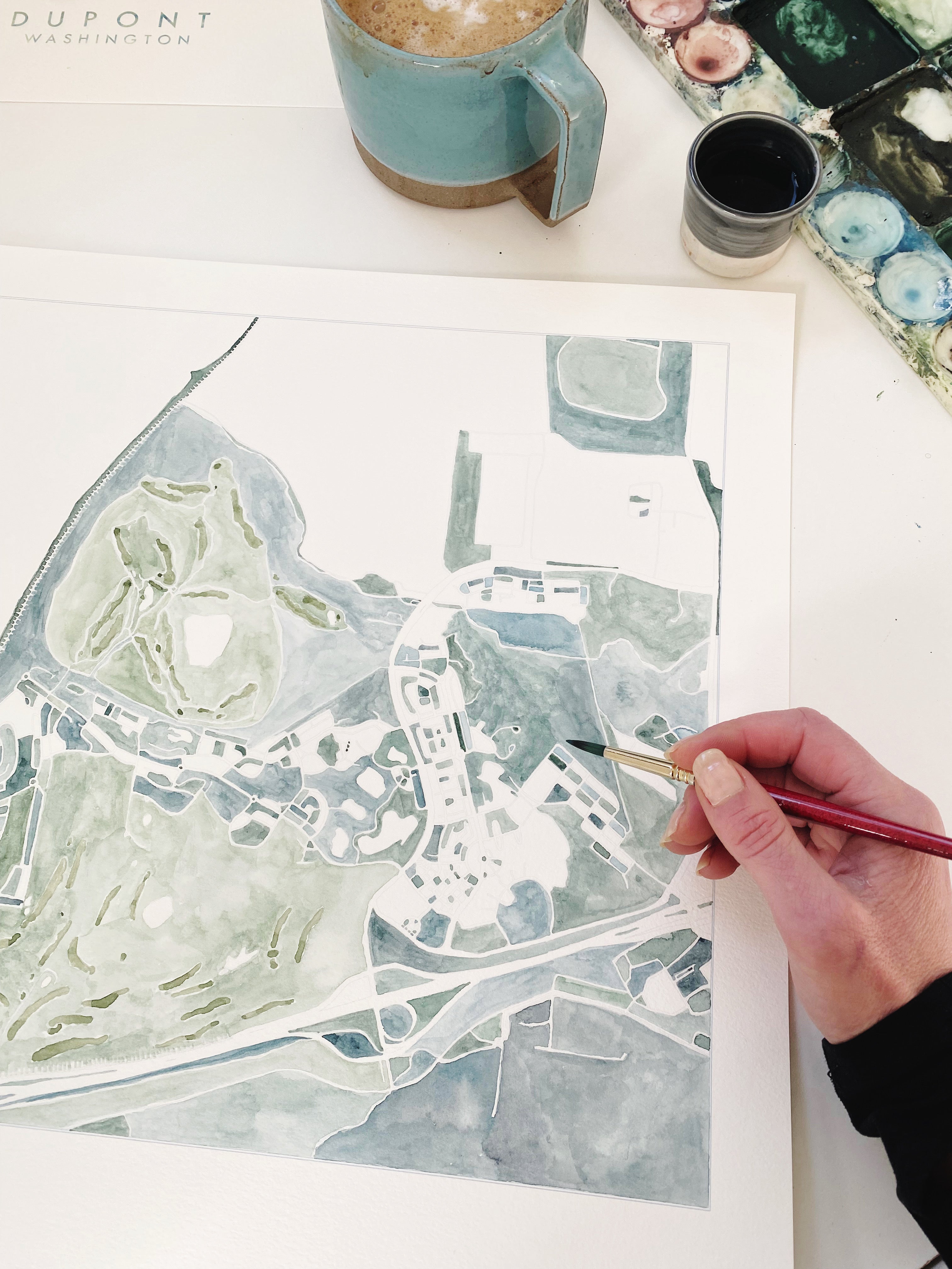 DuPONT Washington Watercolor City Blocks Map: PRINT
