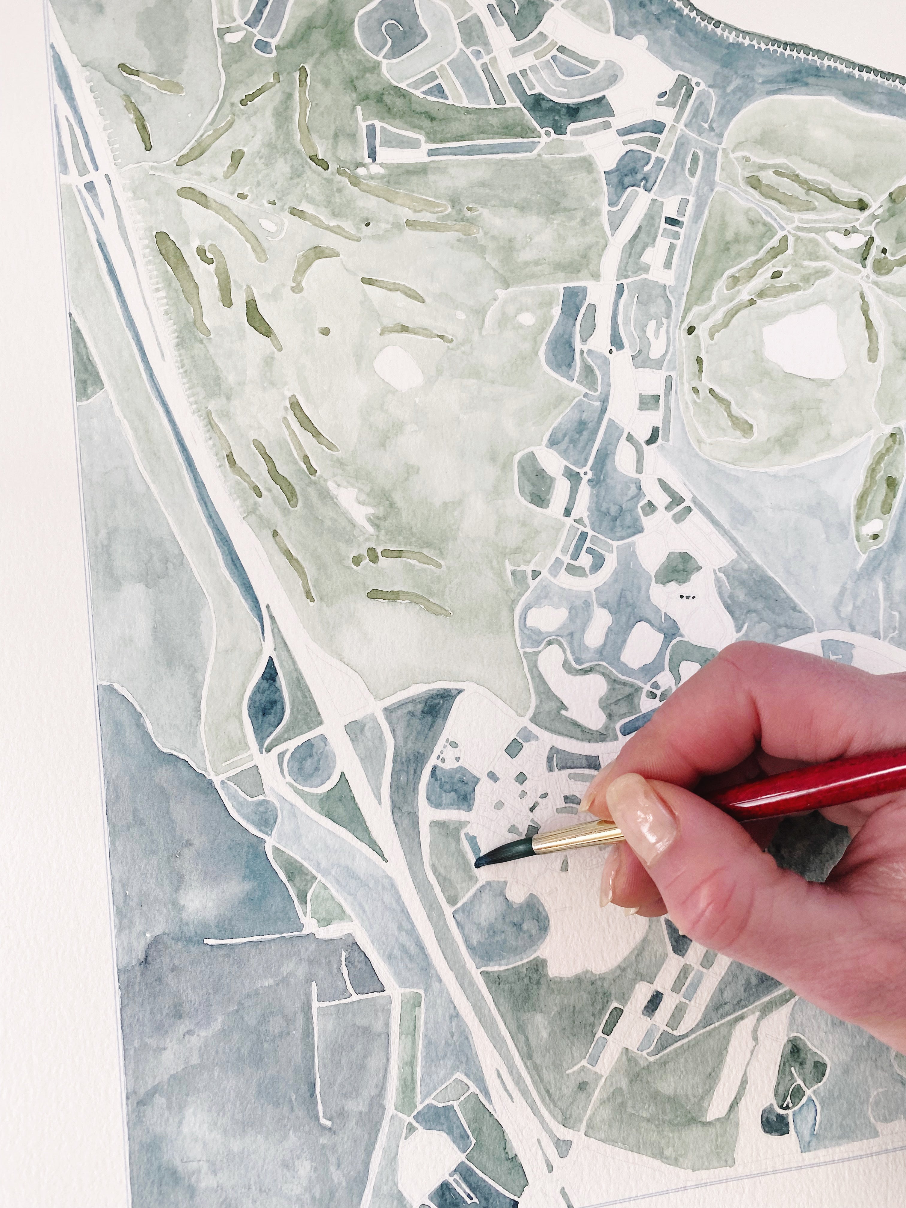 DuPONT Washington Watercolor City Blocks Map: ORIGINAL PAINTING