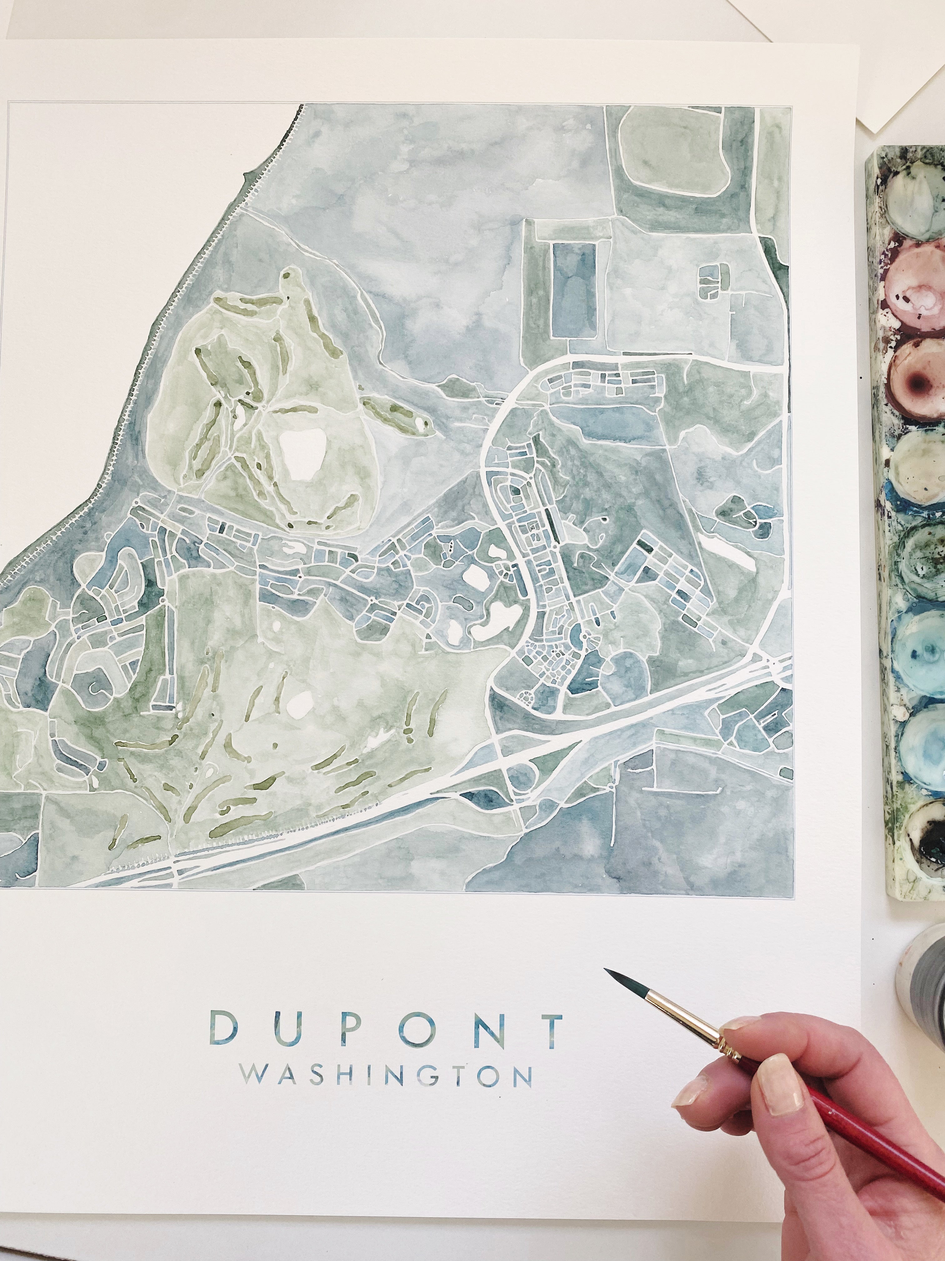 DuPONT Washington Watercolor City Blocks Map: ORIGINAL PAINTING