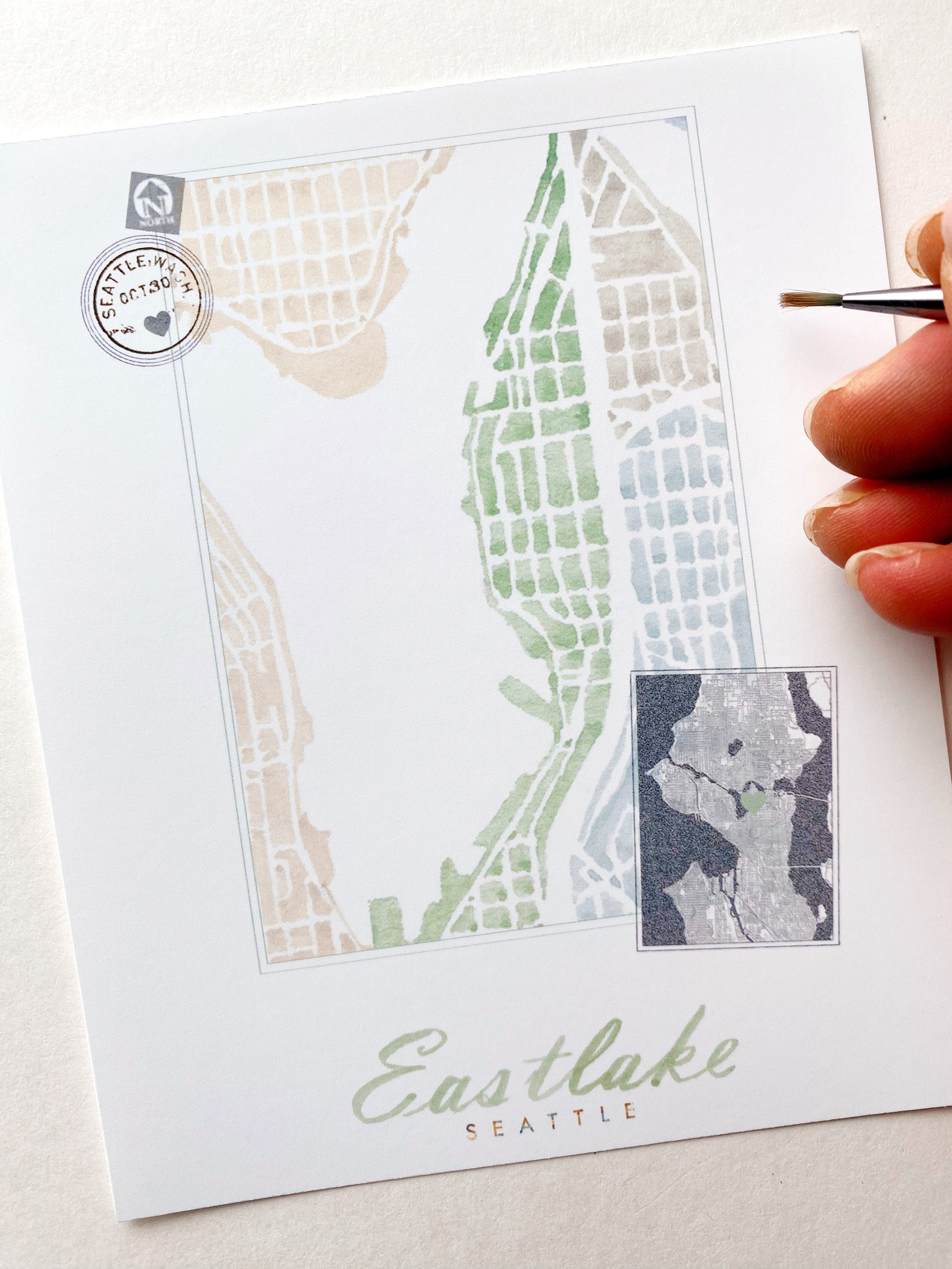 Eastlake SEATTLE Neighborhood Watercolor Map: PRINT