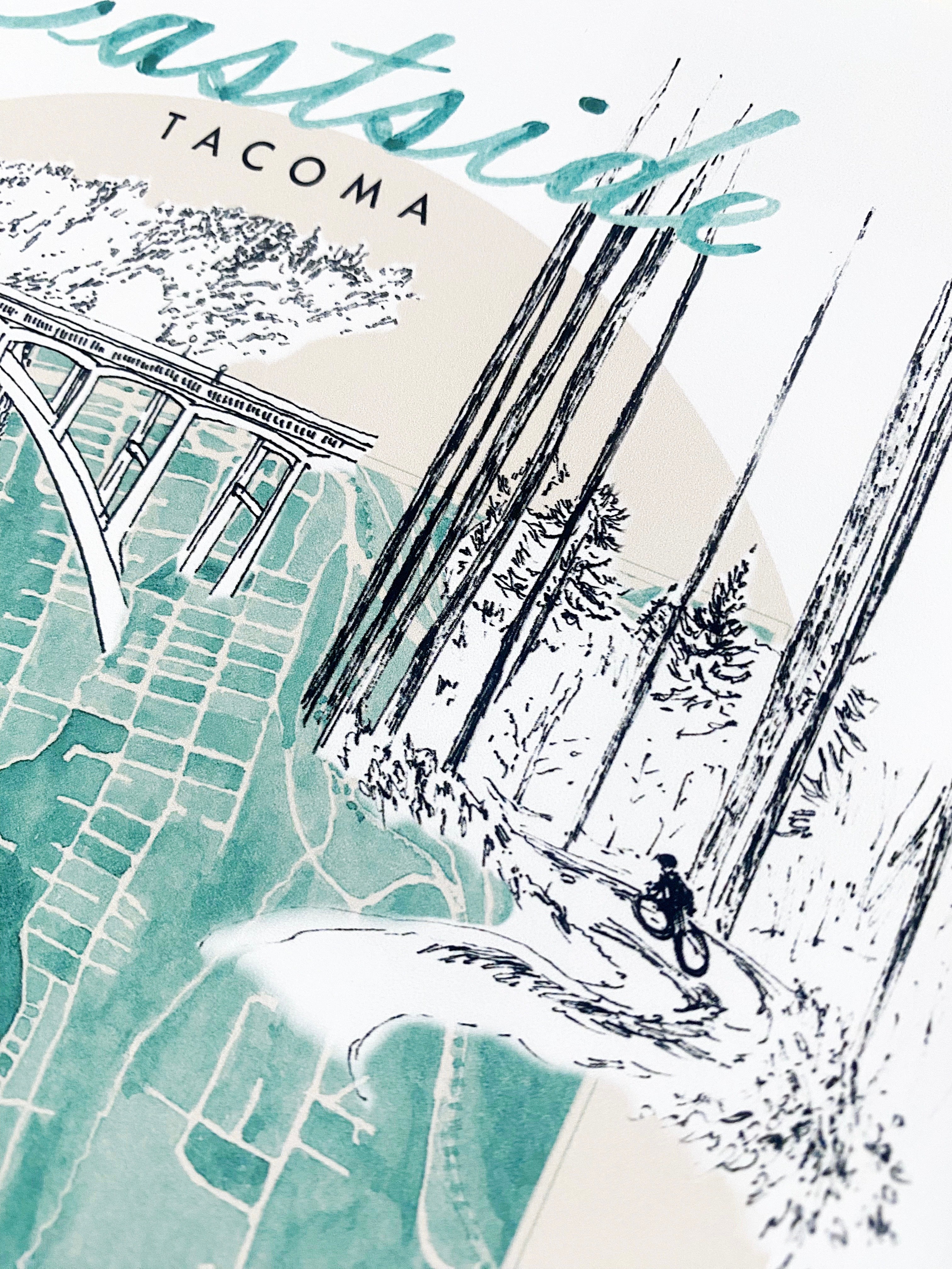 new EAST SIDE TACOMA Neighborhood "Charms" Watercolor Map: PRINT