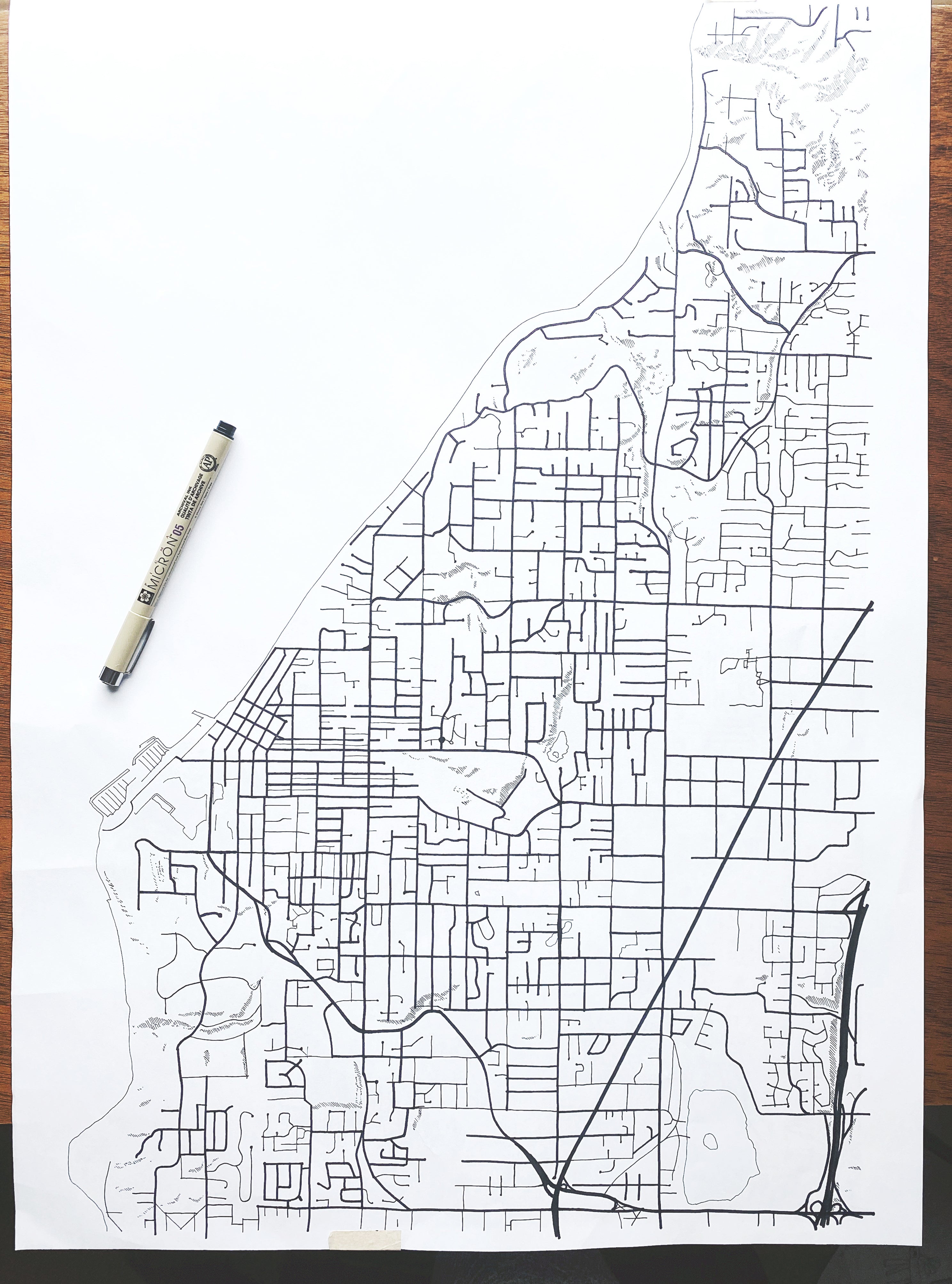 EDMONDS Washington Hand Drawn "Blueprint" Map: PRINT