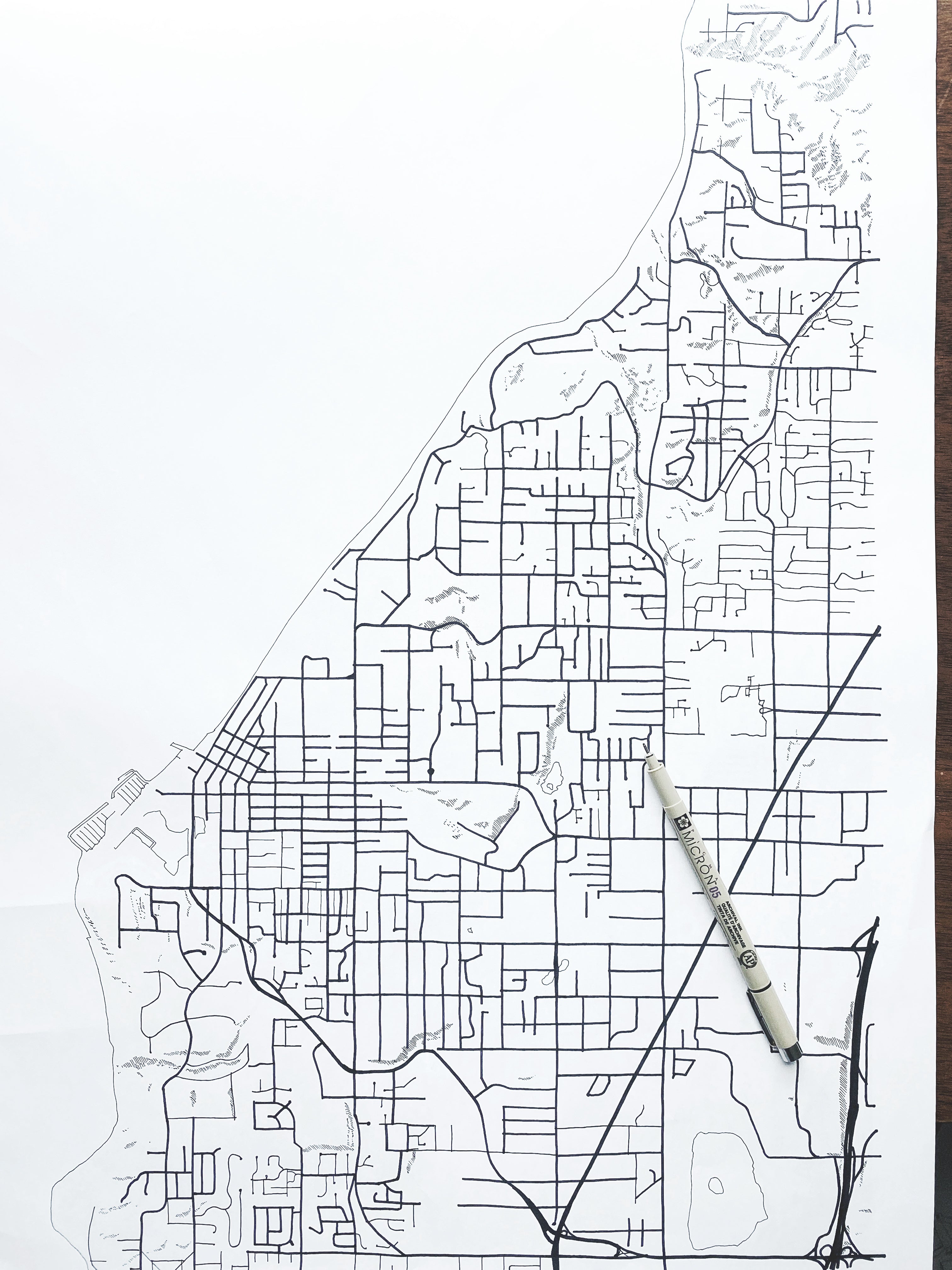 EDMONDS Washington Hand Drawn "Blueprint" Map: PRINT