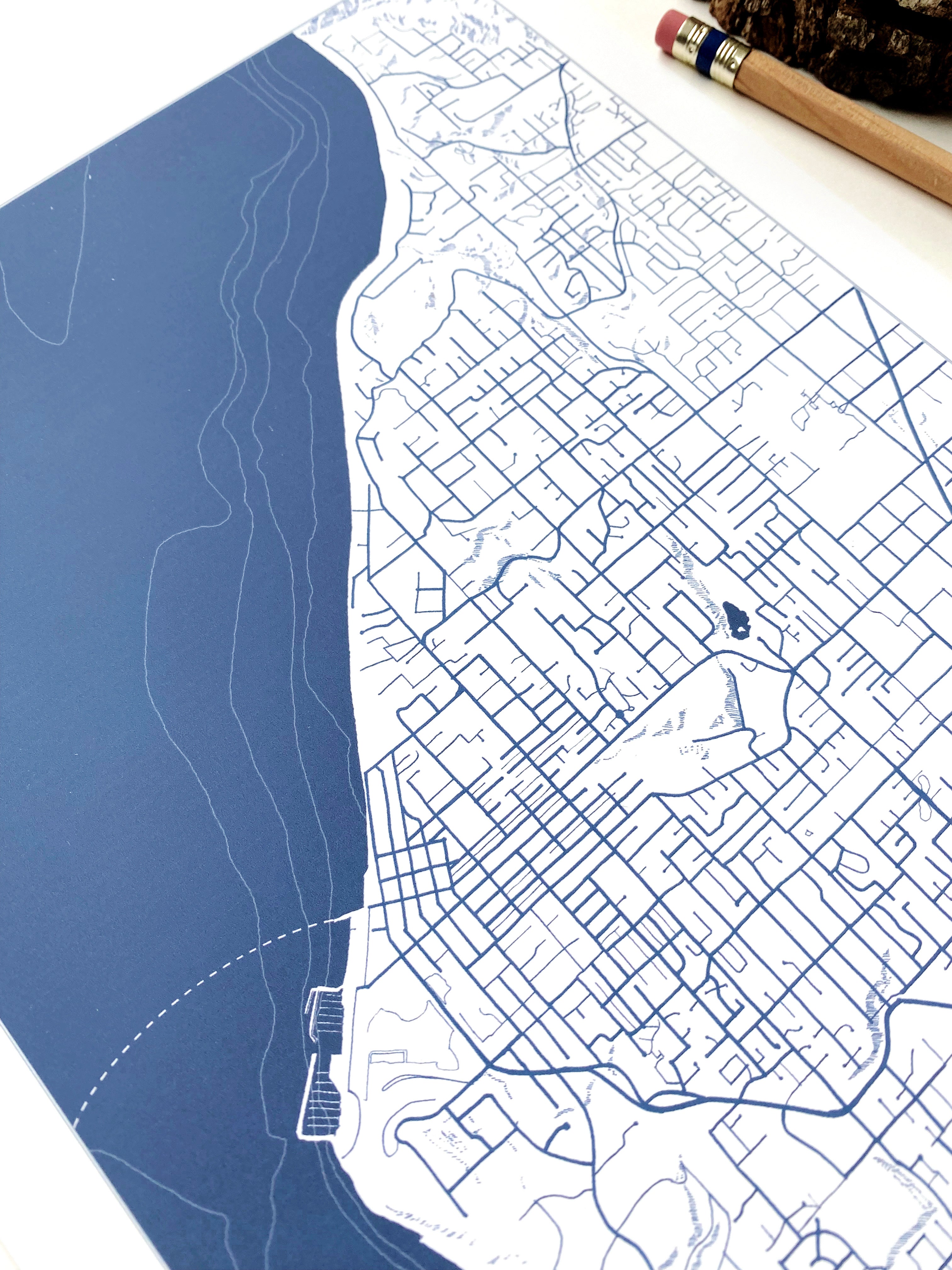 EDMONDS Washington Hand Drawn "Blueprint" Map: PRINT