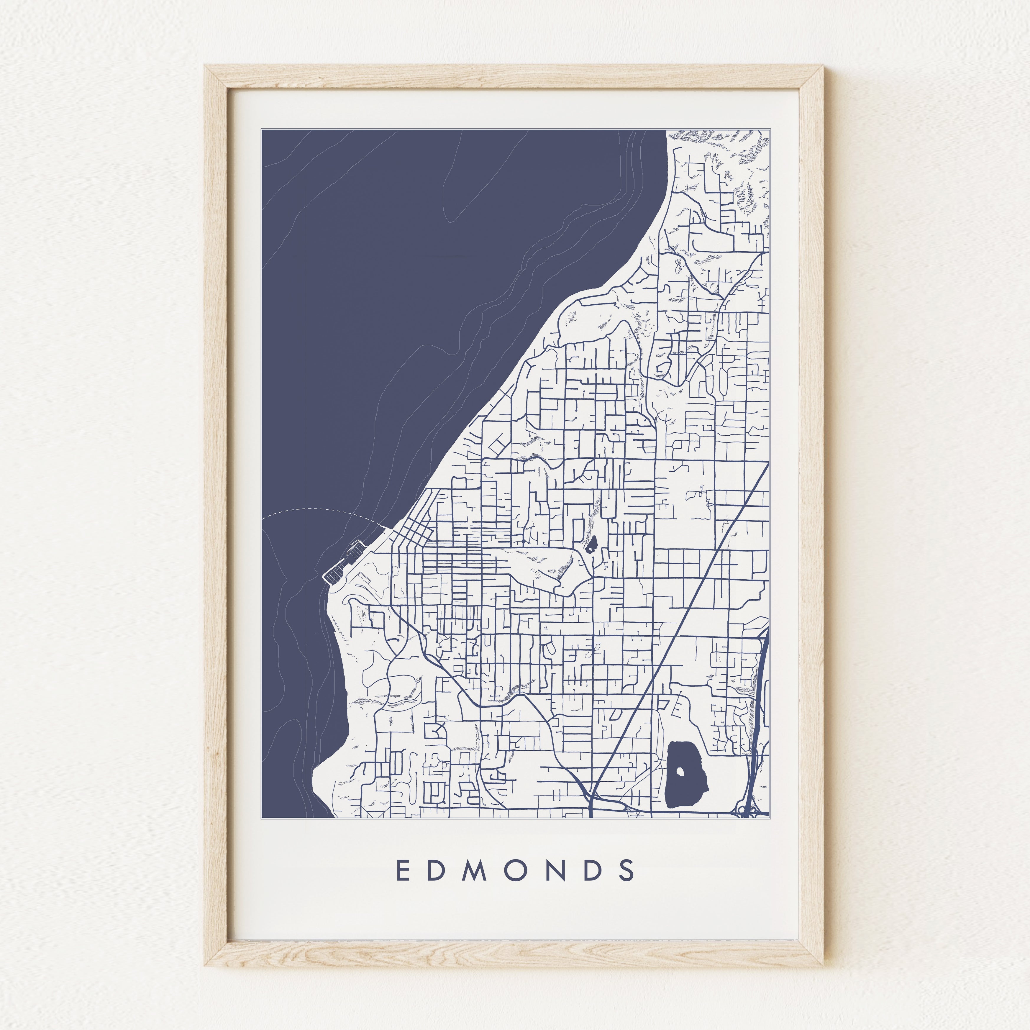 EDMONDS Washington Hand Drawn "Blueprint" Map: PRINT
