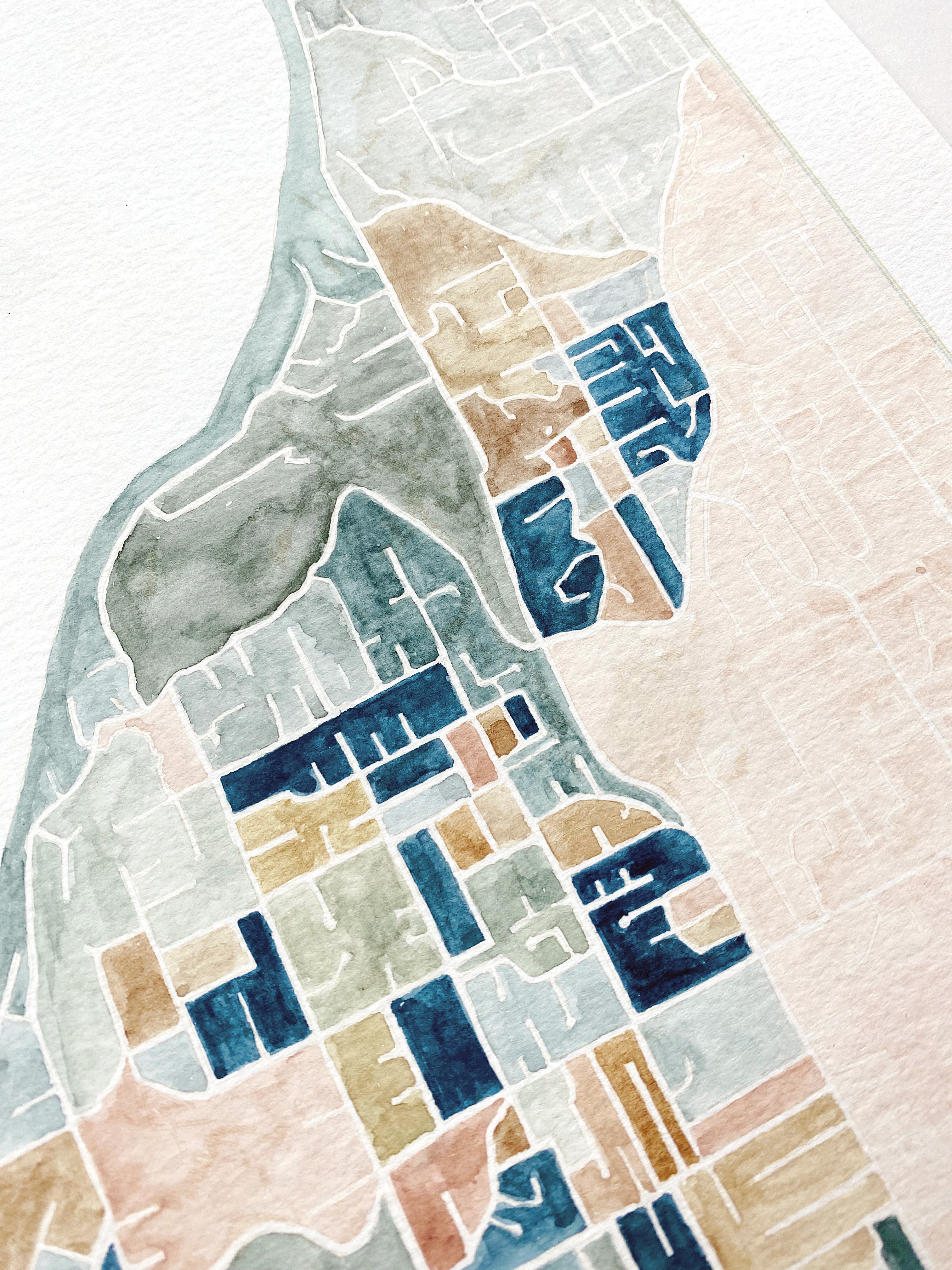 EDMONDS Washington ColorFULL Watercolor City Blocks Map: ORIGINAL PAINTING