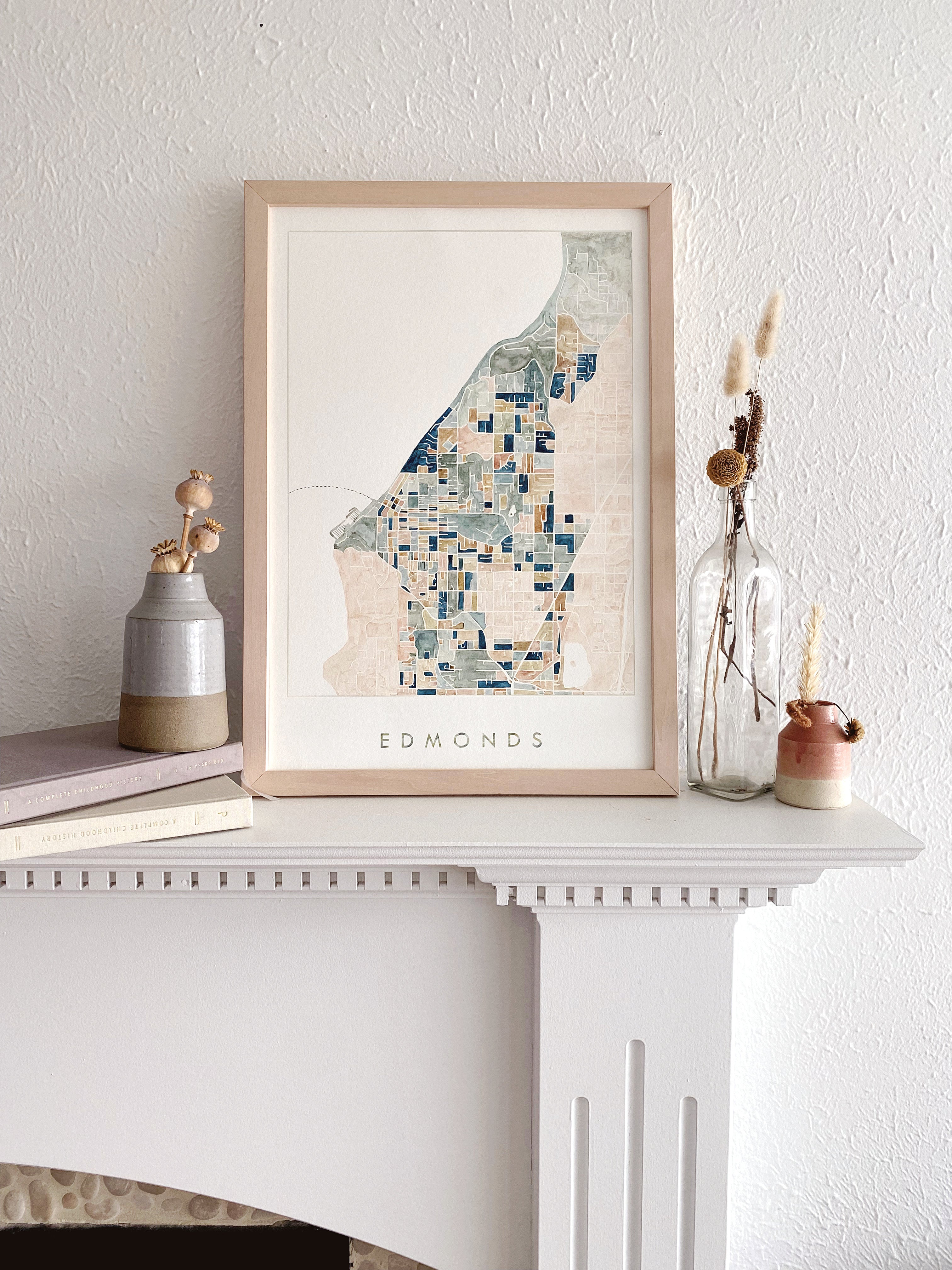 EDMONDS Washington ColorFULL Watercolor City Blocks Map: ORIGINAL PAINTING