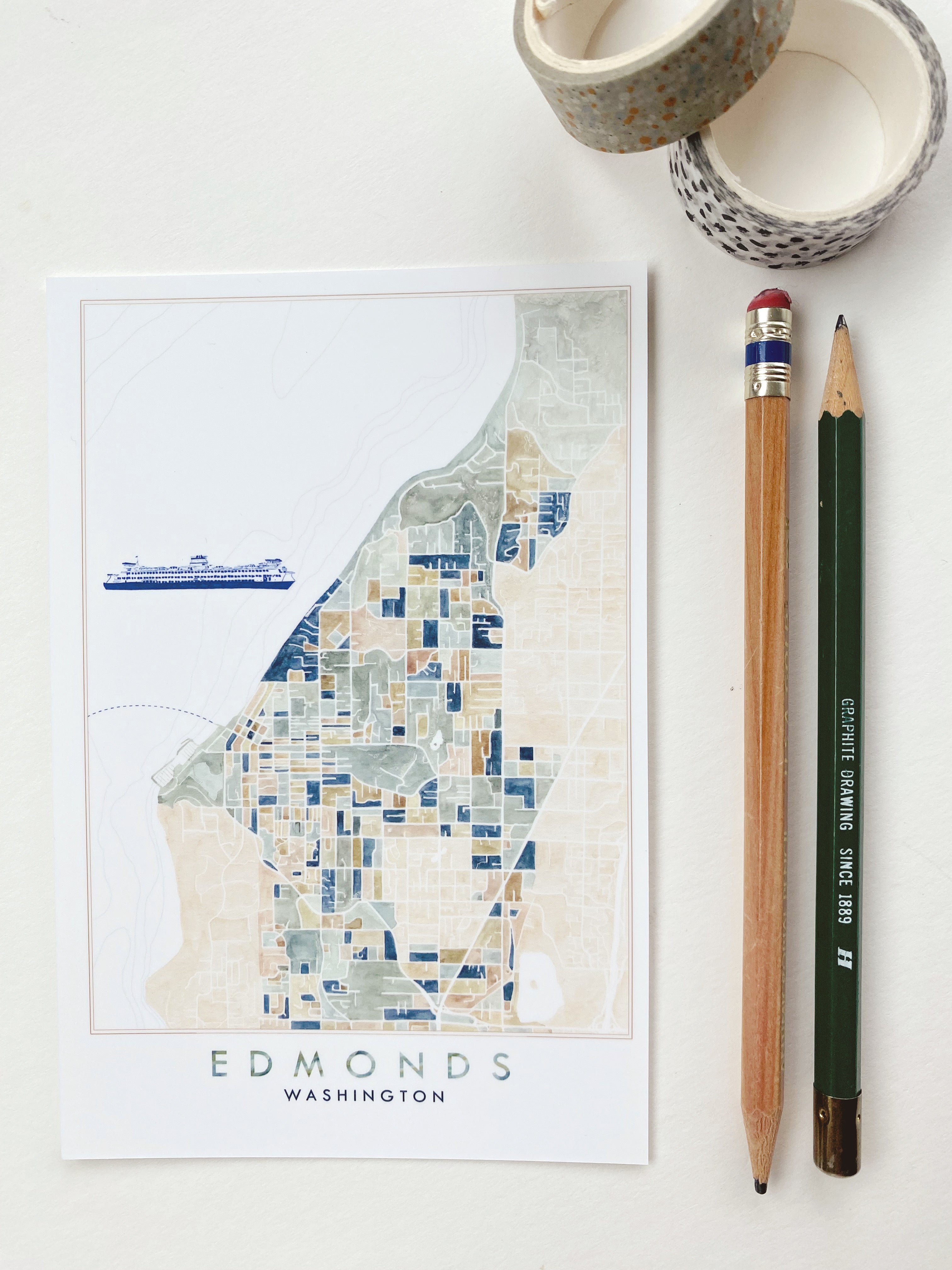 ColorFULL EDMONDS Washington Map Postcard