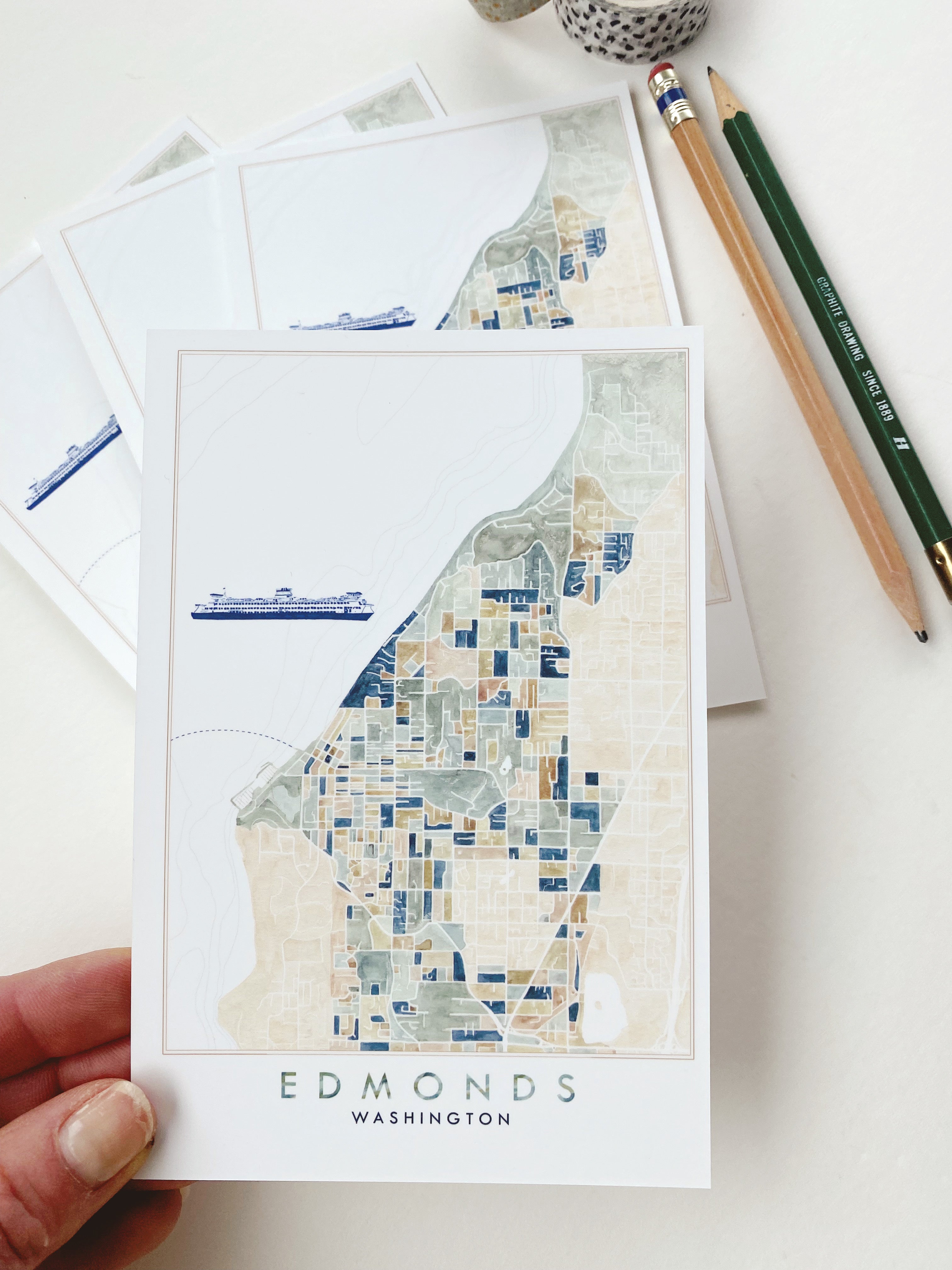 ColorFULL EDMONDS Washington Map Postcard