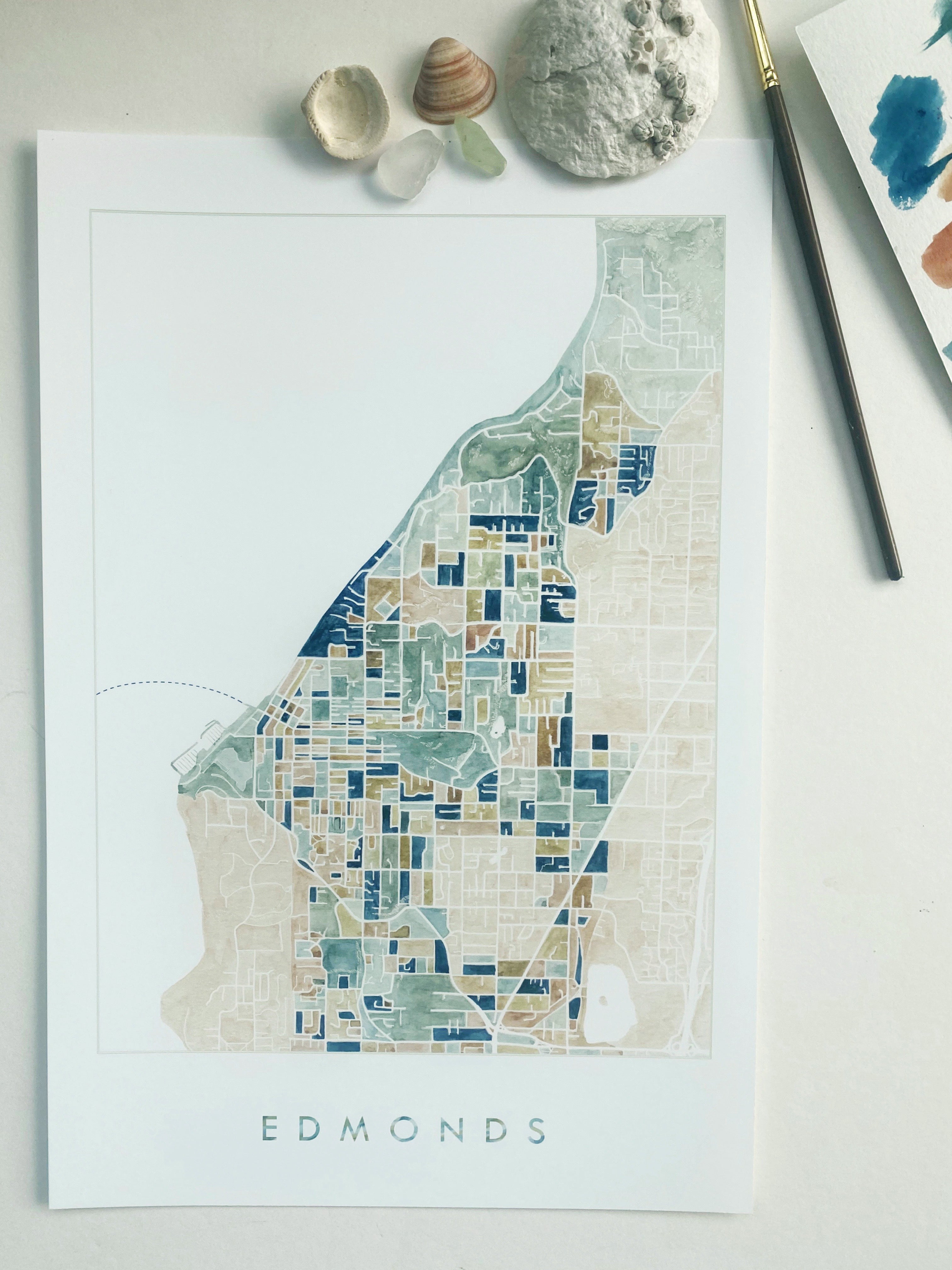 EDMONDS Washington ColorFULL Watercolor Map: PRINT