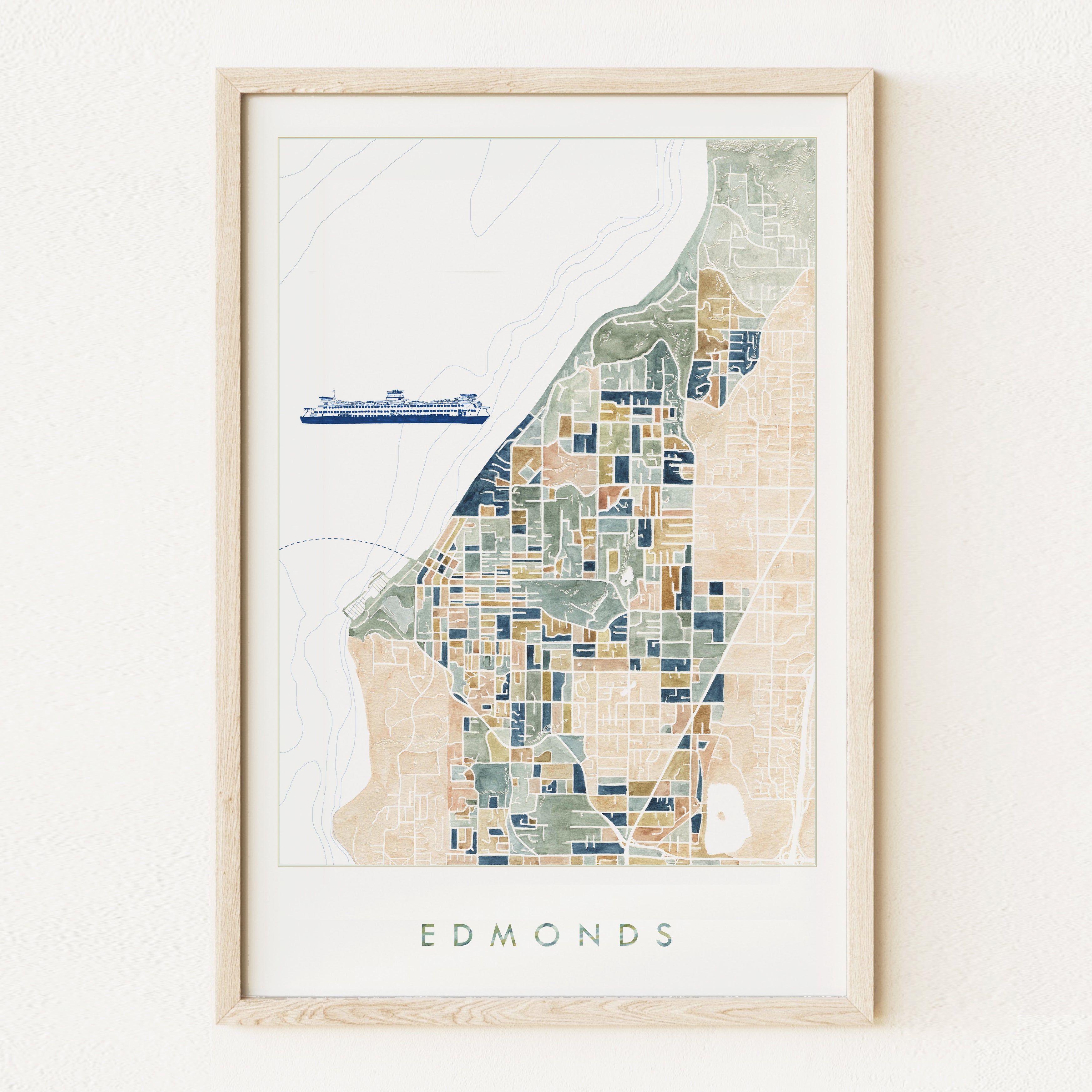 EDMONDS Washington ColorFULL Watercolor Map: PRINT