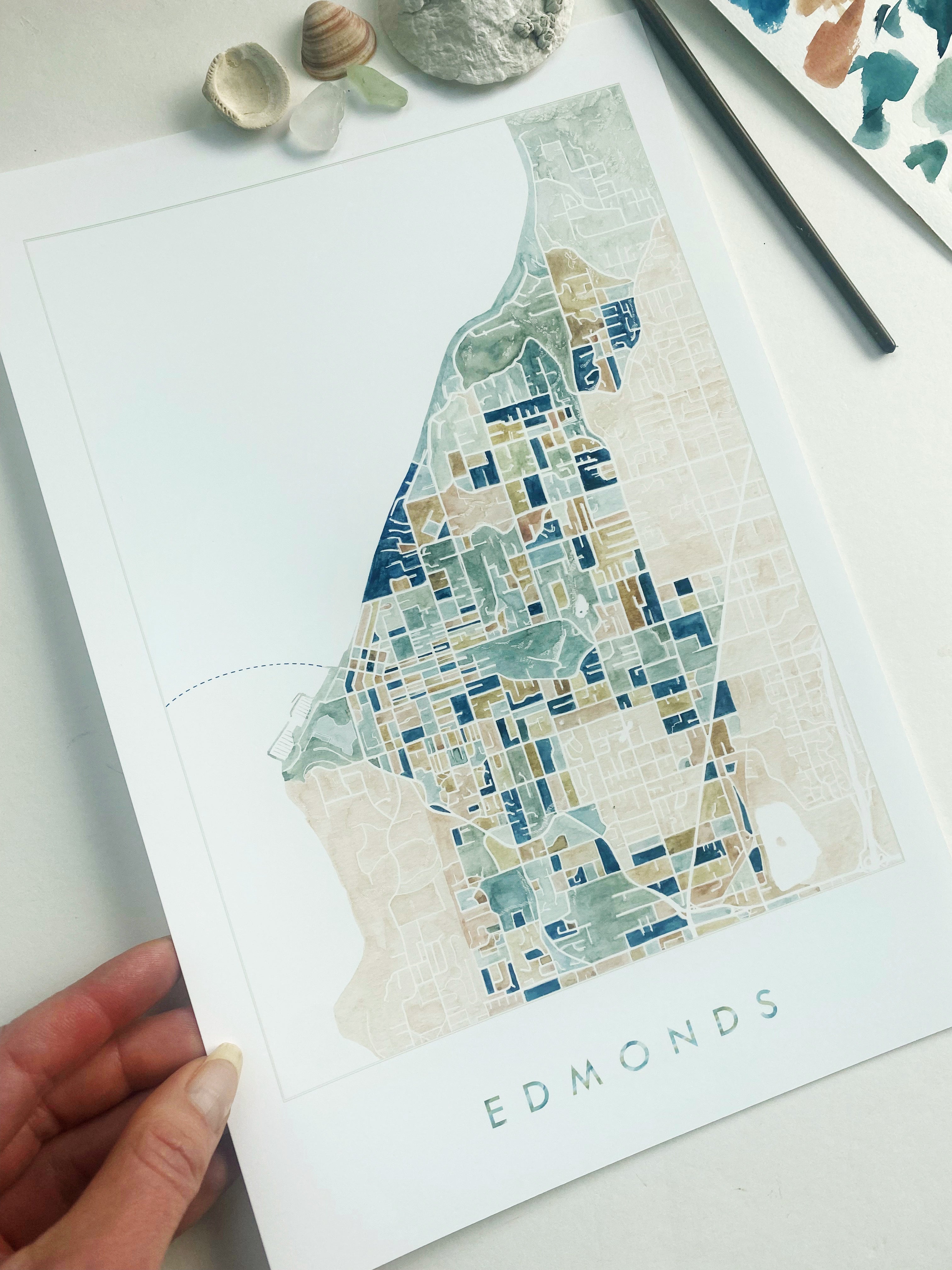 EDMONDS Washington ColorFULL Watercolor Map: PRINT