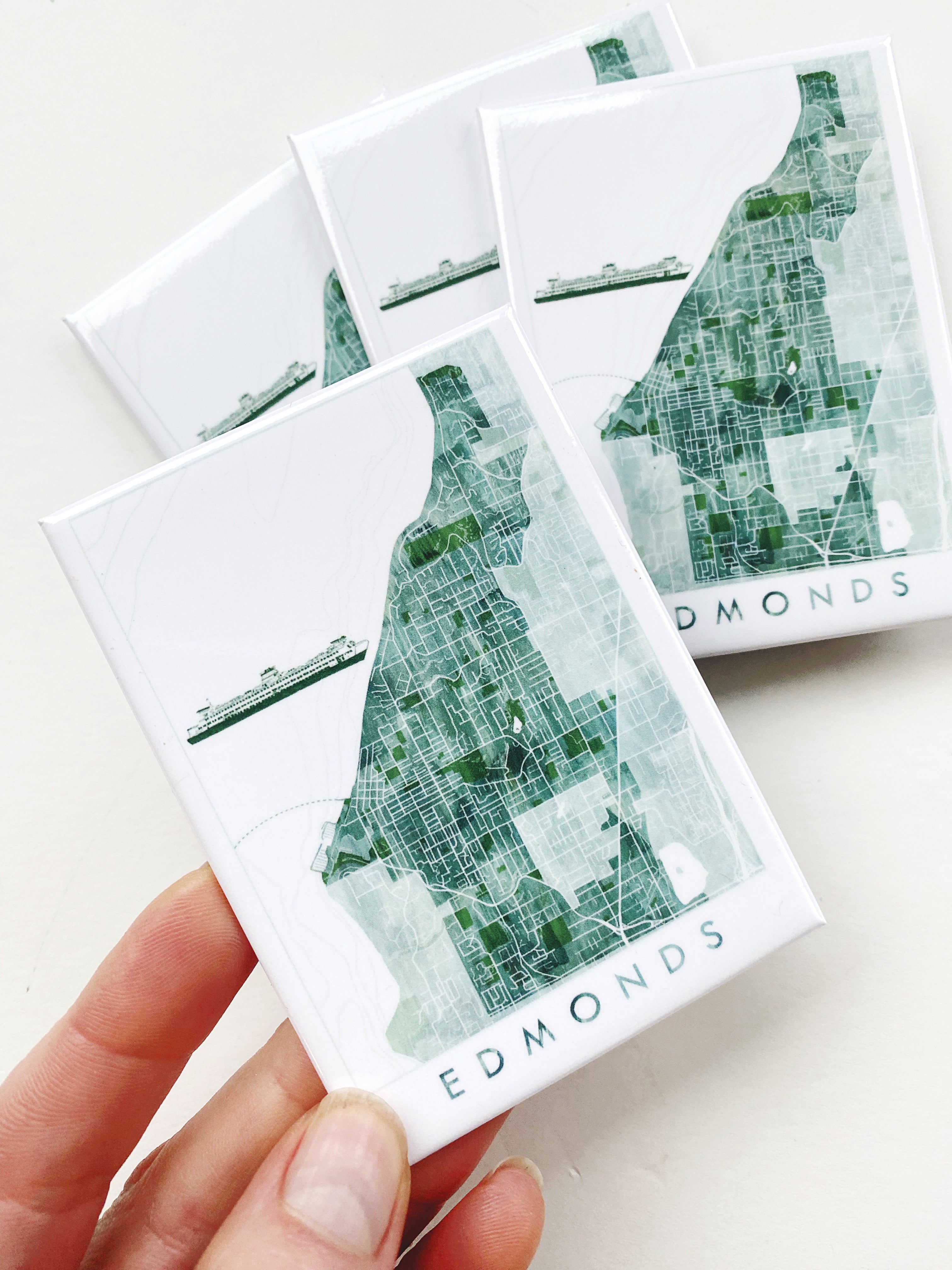 EDMONDS Washington Watercolor Map + Ferry: MAGNET