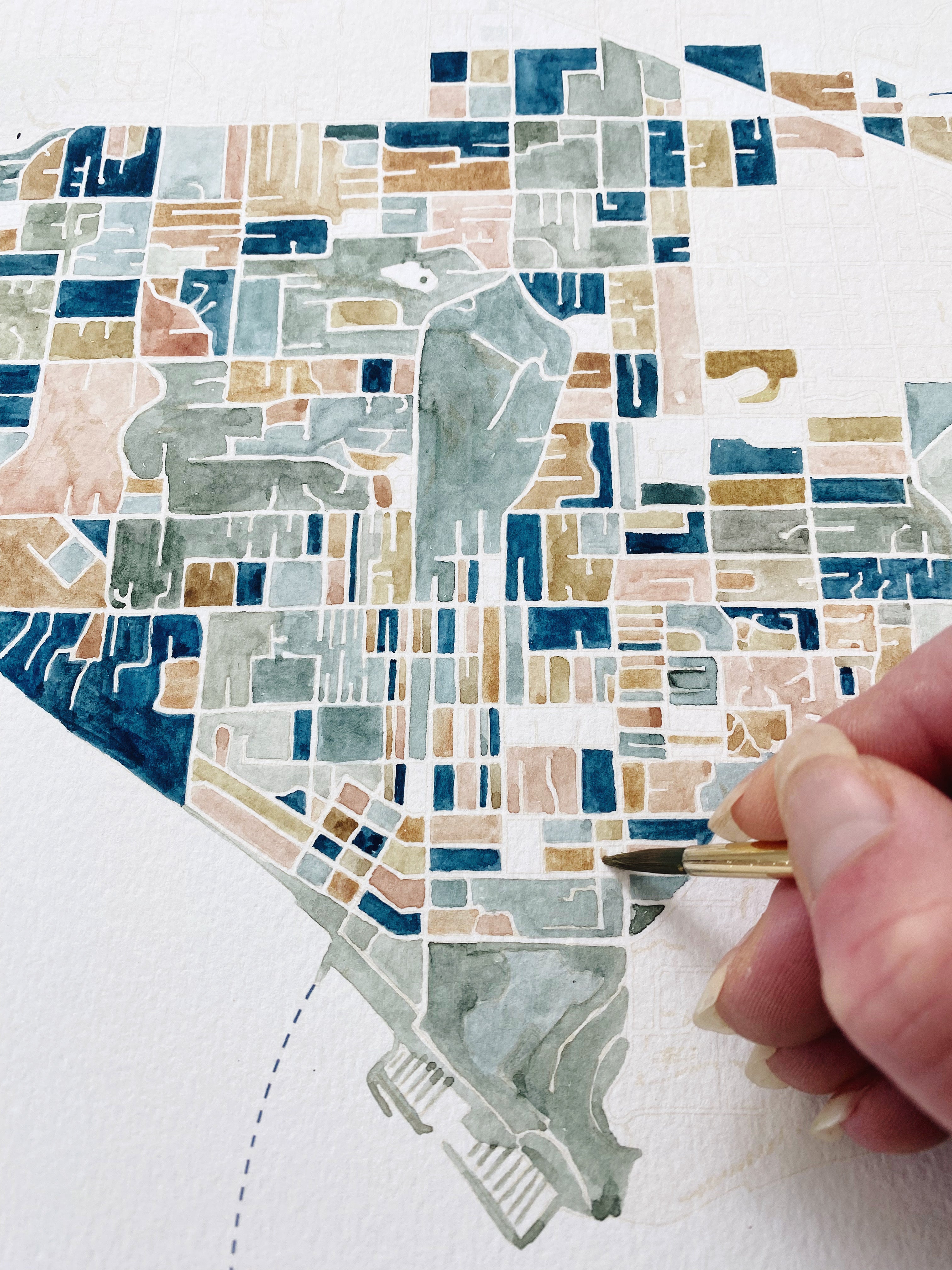 EDMONDS Washington ColorFULL Watercolor City Blocks Map: ORIGINAL PAINTING