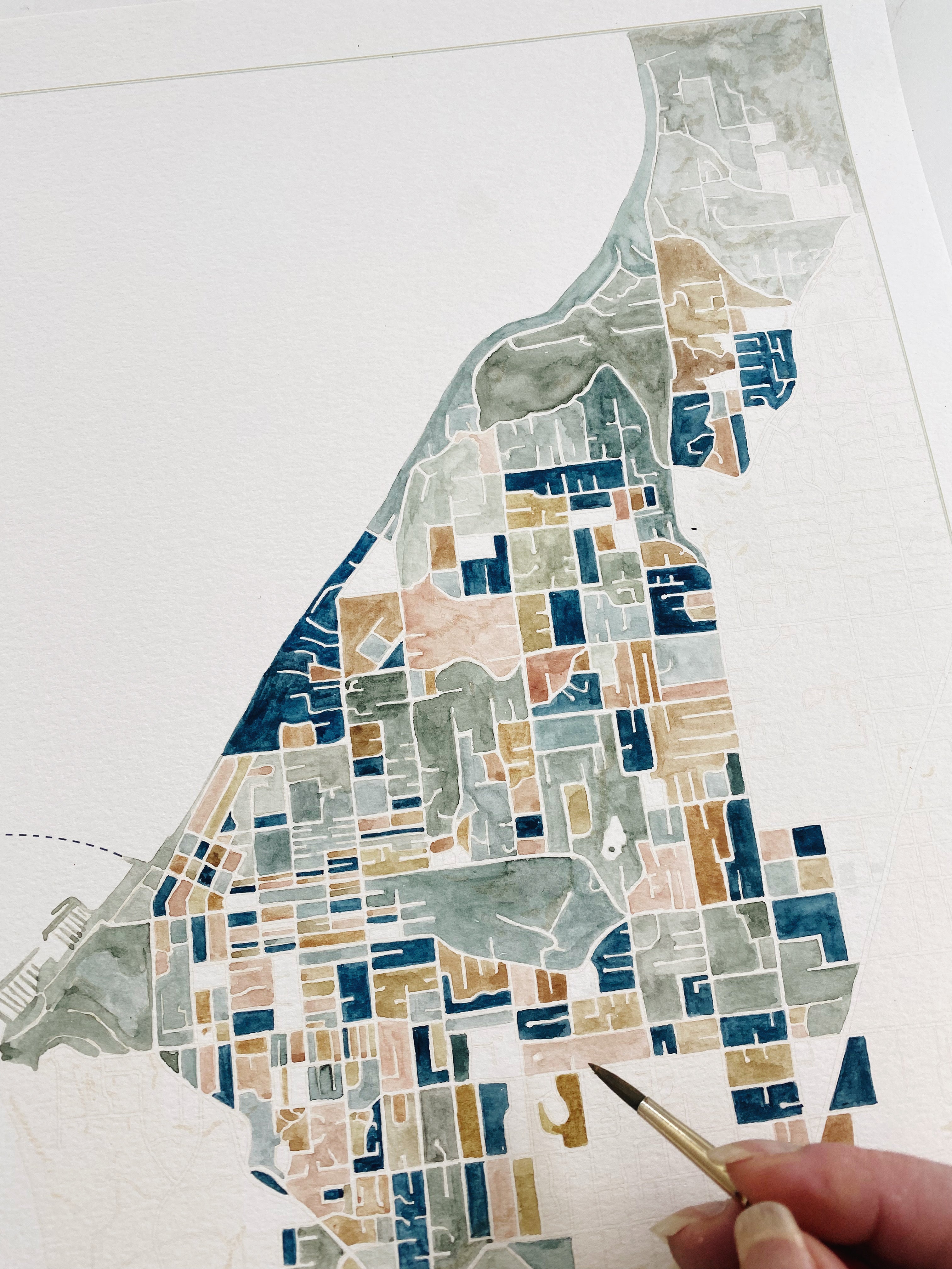EDMONDS Washington ColorFULL Watercolor City Blocks Map: ORIGINAL PAINTING