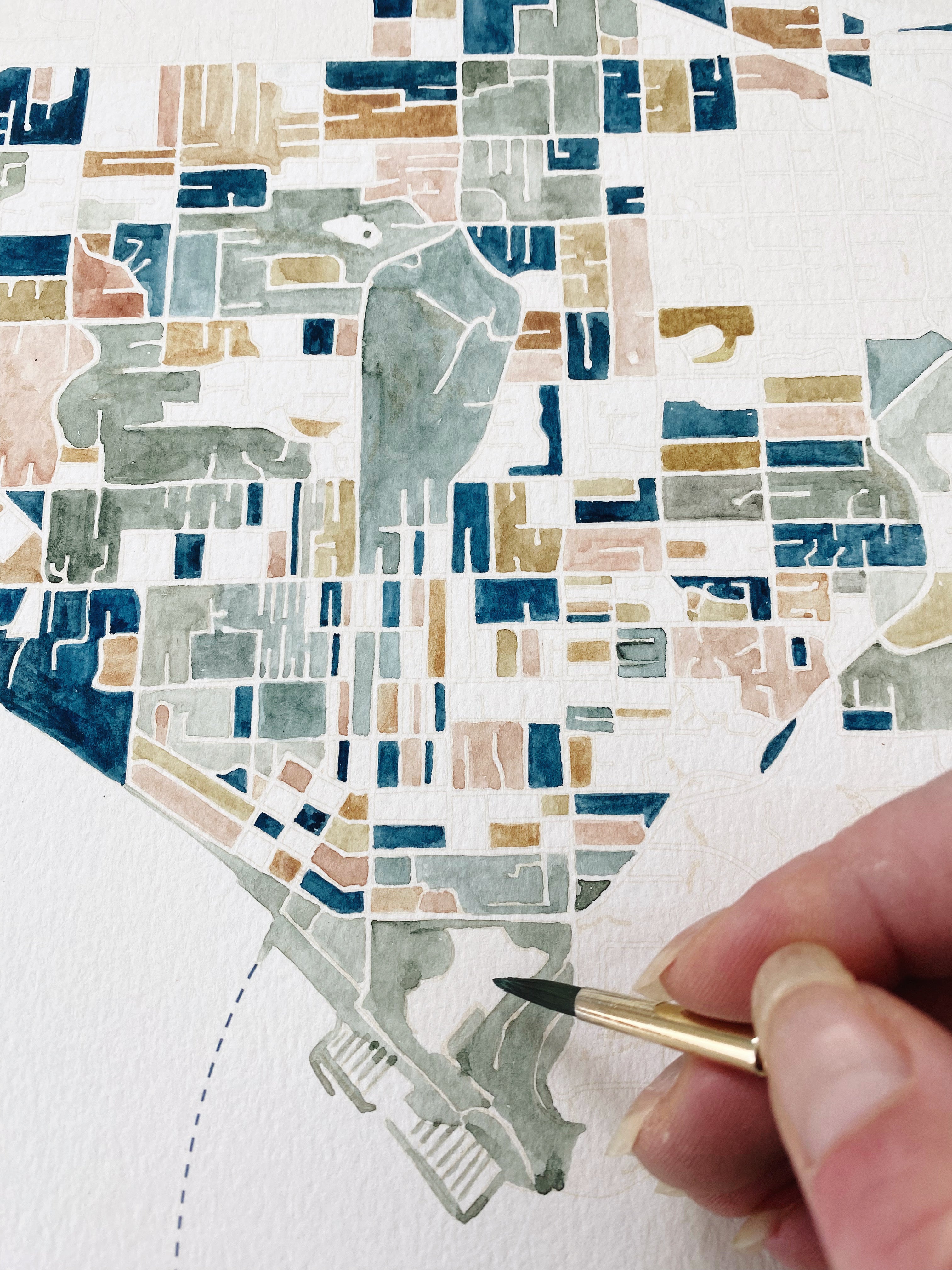 EDMONDS Washington ColorFULL Watercolor City Blocks Map: ORIGINAL PAINTING