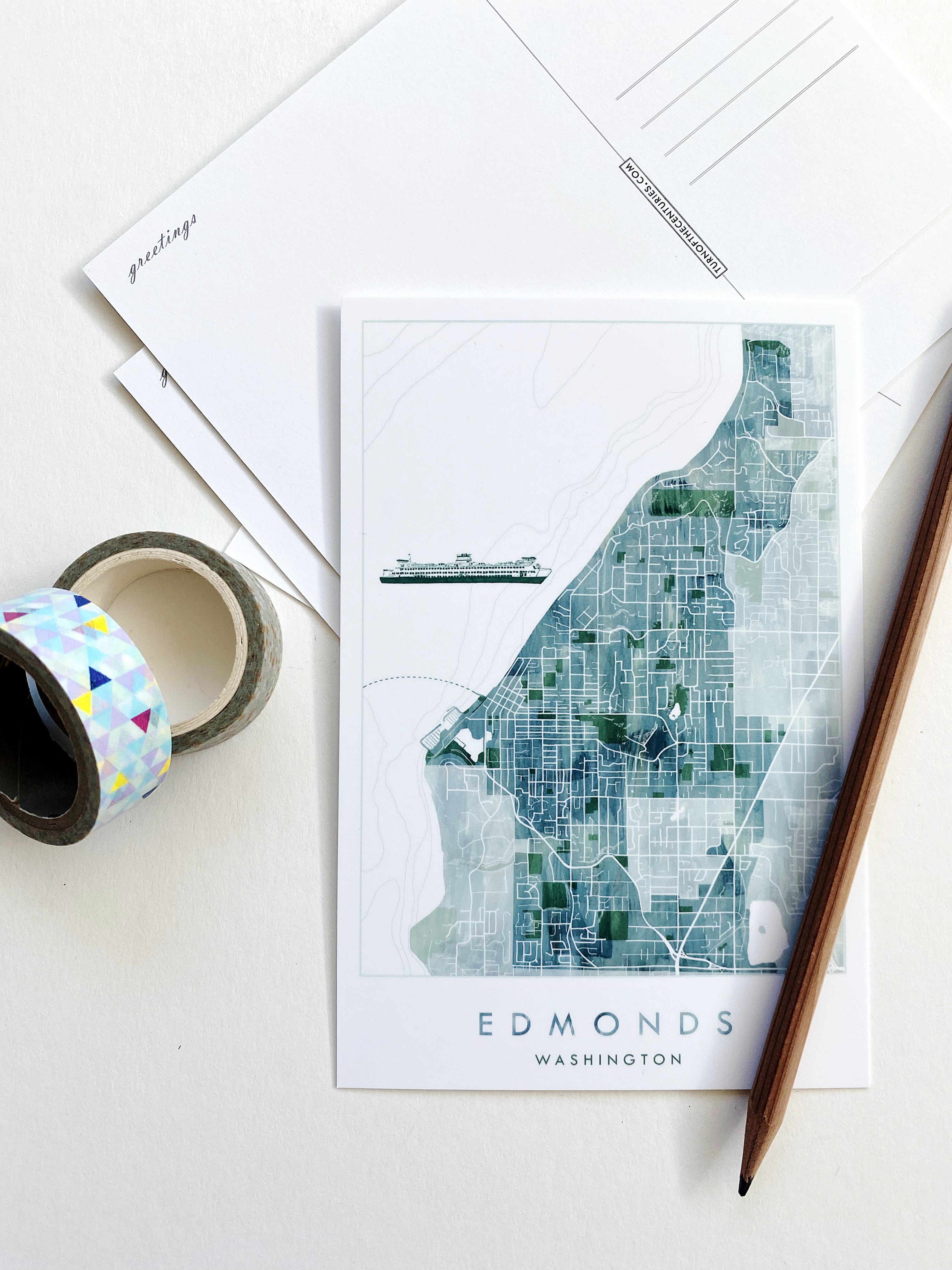 EDMONDS Washington City Map Postcard