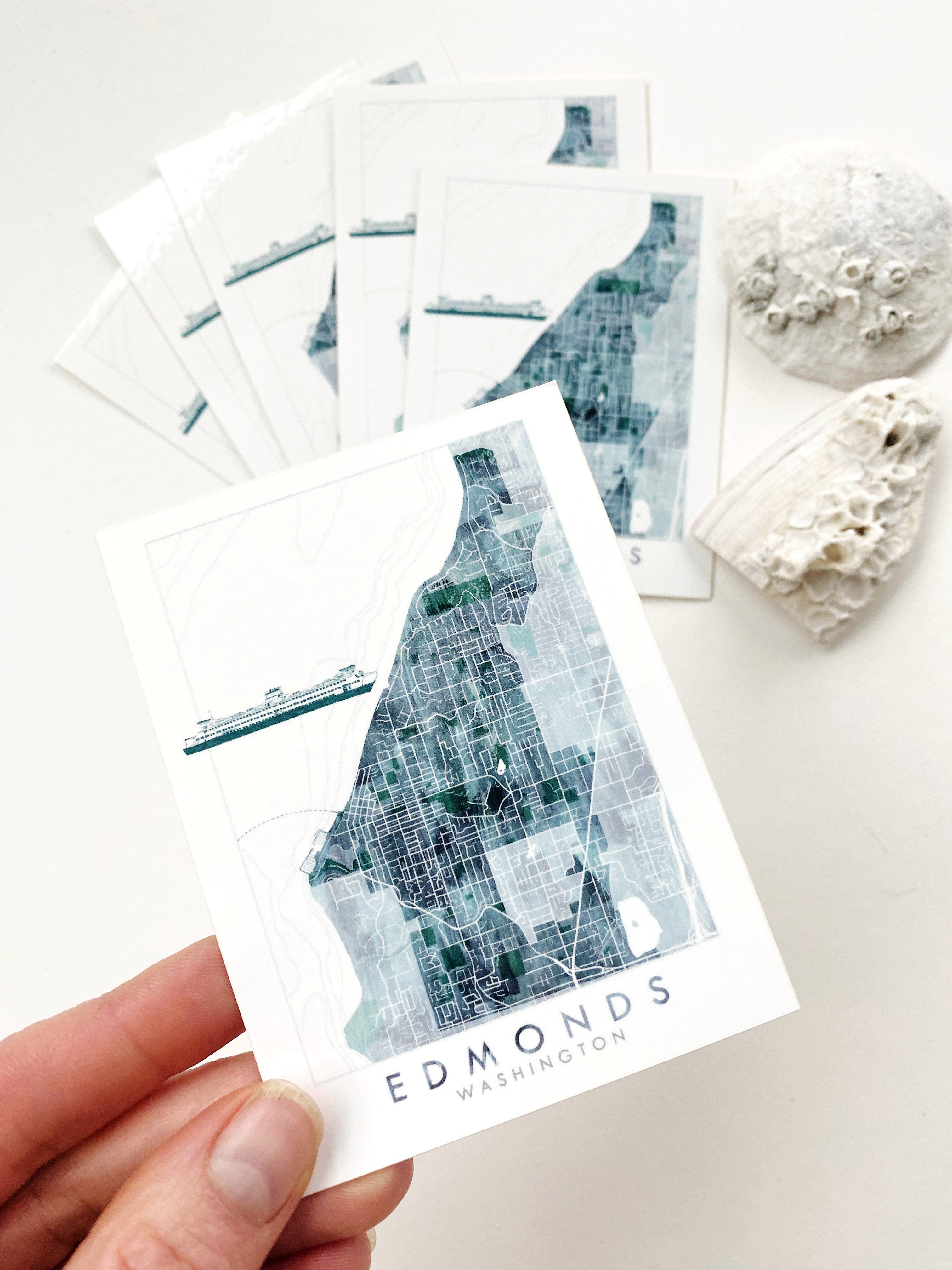 EDMONDS Washington Watercolor Map + Ferry: Sticker
