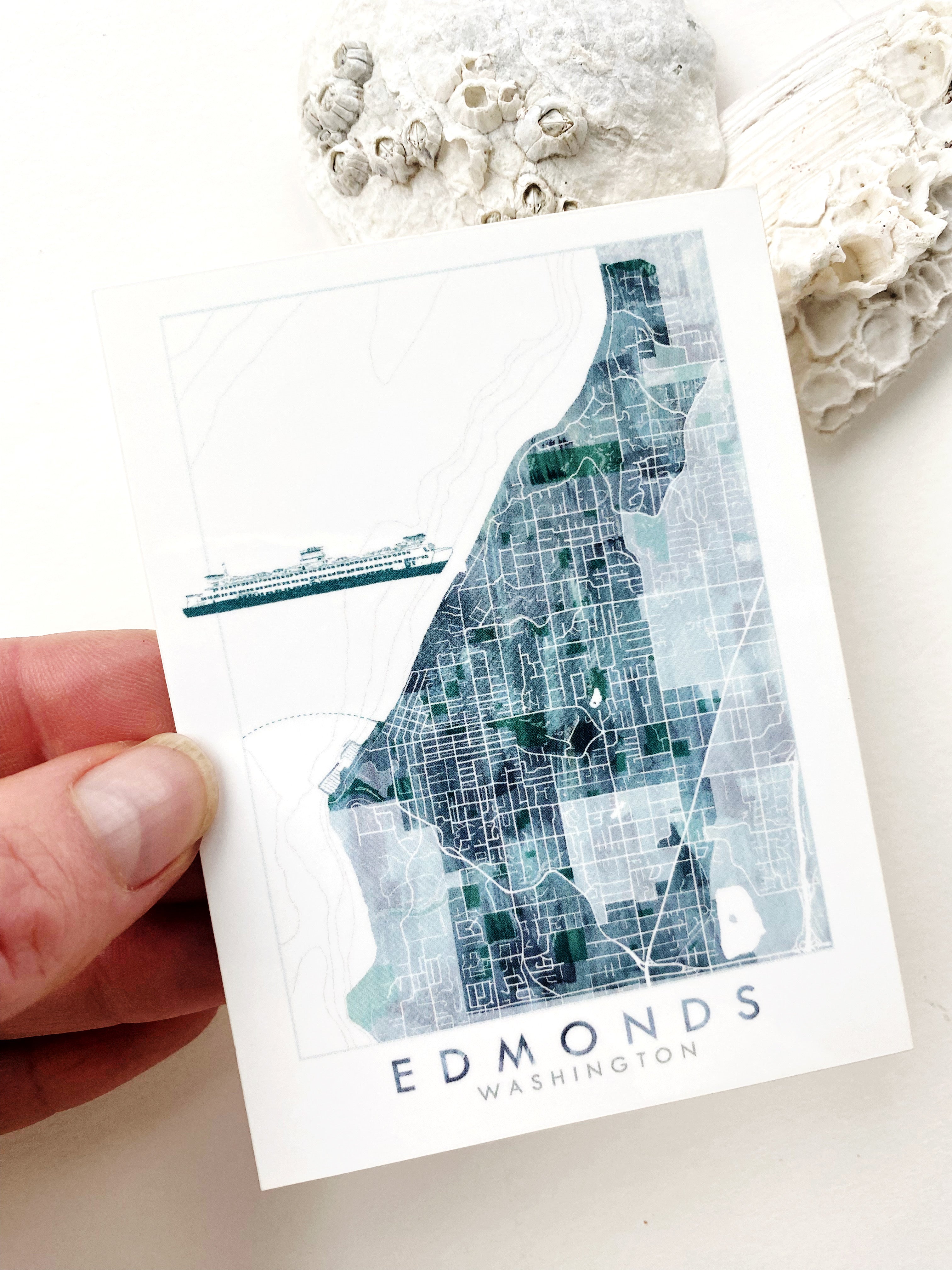 EDMONDS Washington Watercolor Map + Ferry: Sticker