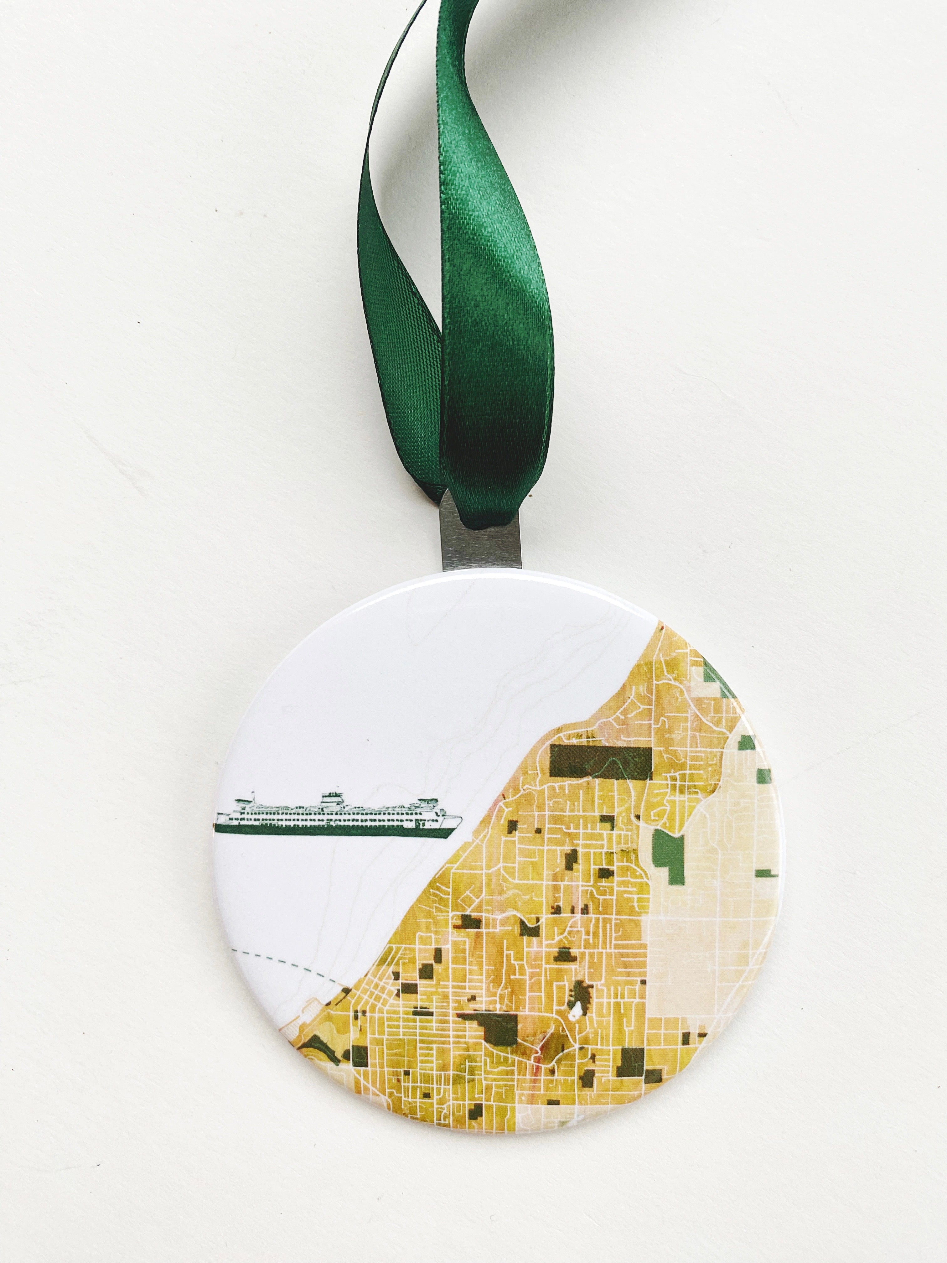 EDMONDS Washington Watercolor Map + Ferry: ORNAMENT