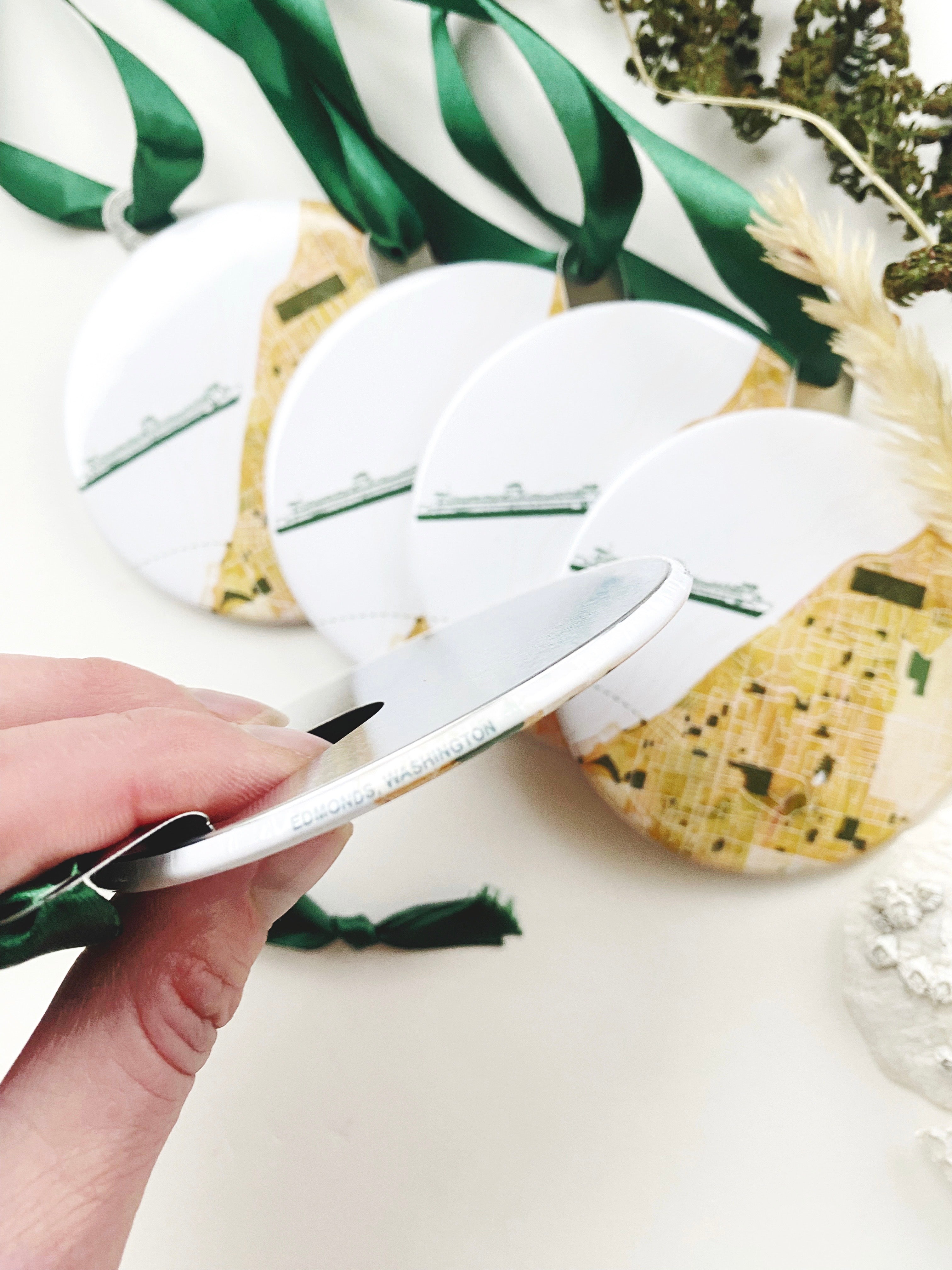 EDMONDS Washington Watercolor Map + Ferry: ORNAMENT