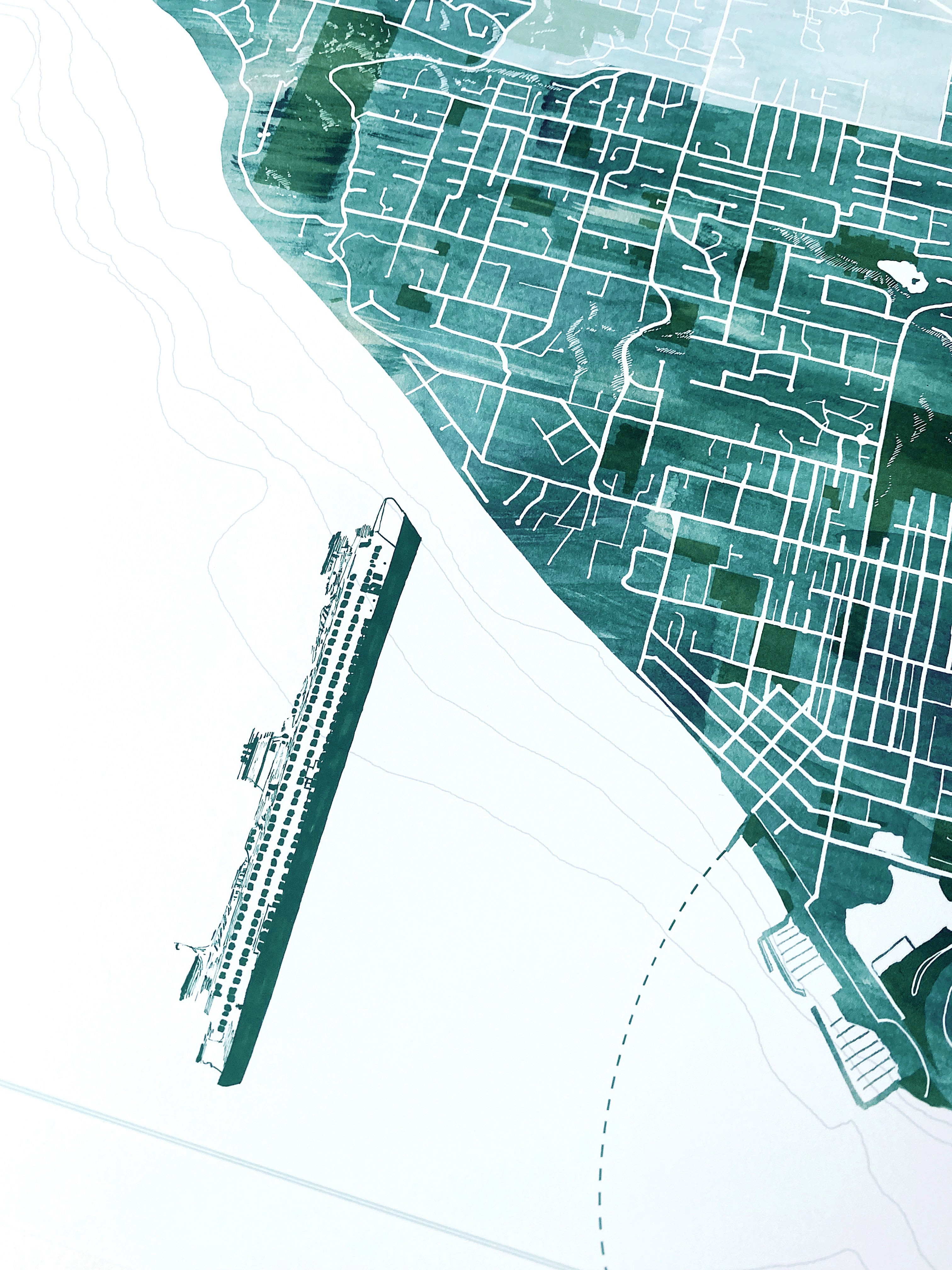 EDMONDS Washington Watercolor Wash Map: PRINT