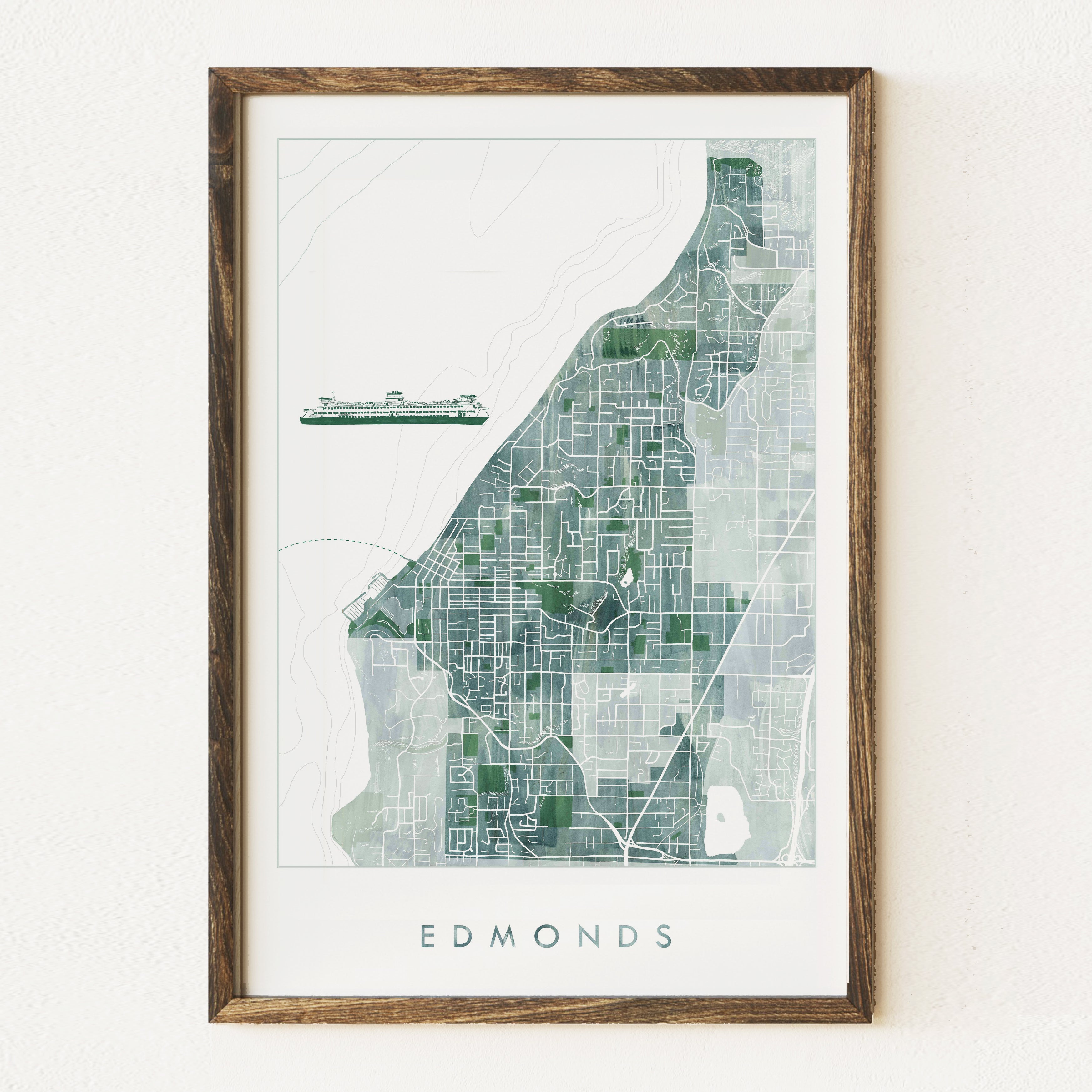 EDMONDS Washington Watercolor Wash Map: PRINT