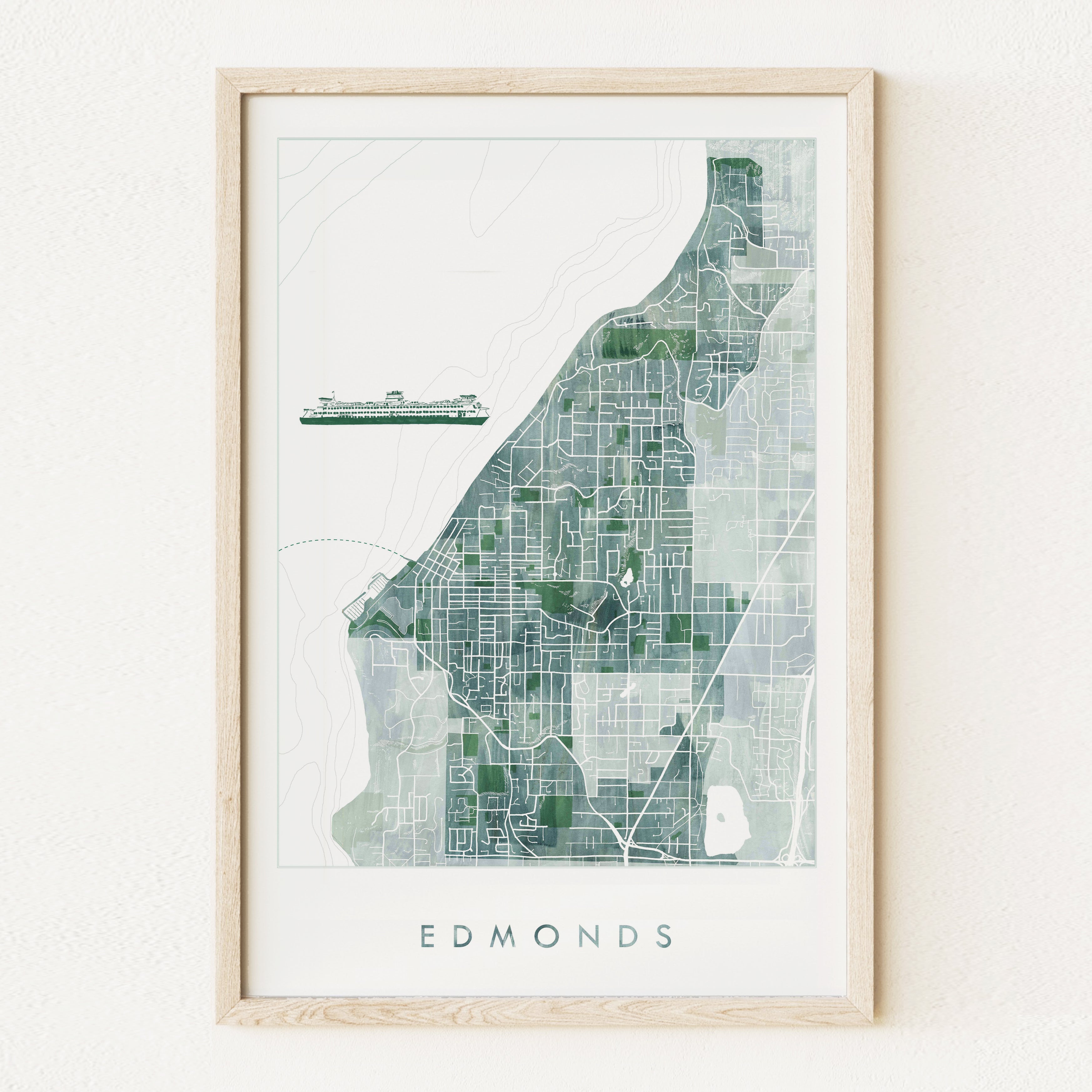 EDMONDS Washington Watercolor Wash Map: PRINT