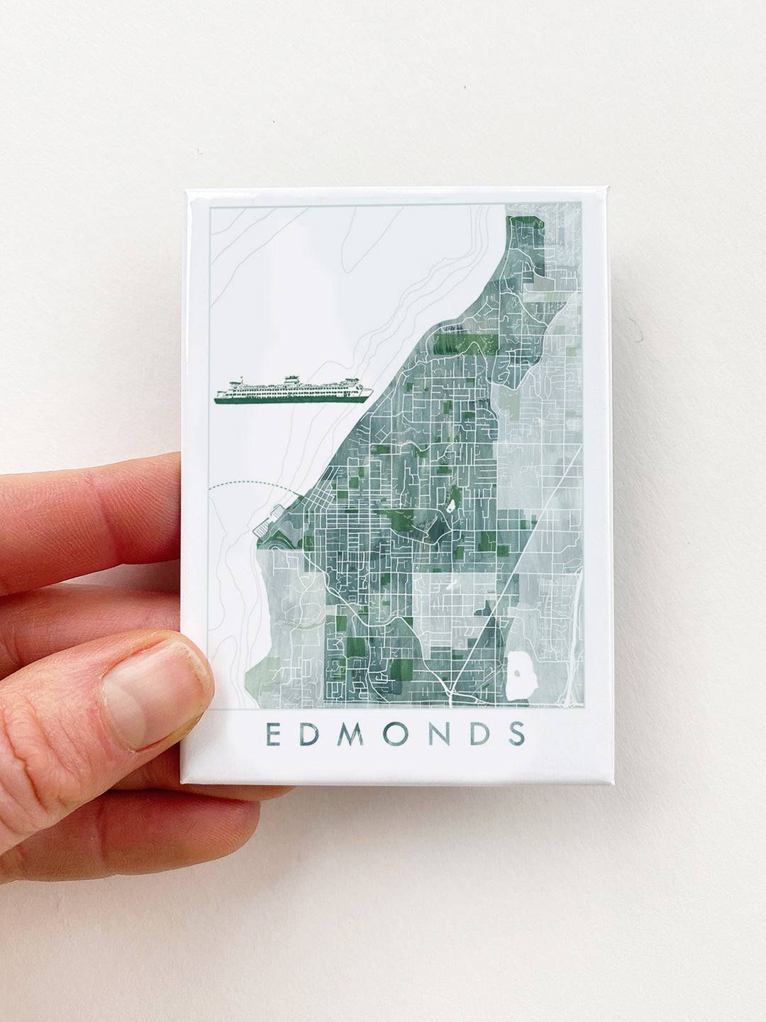 EDMONDS Washington Watercolor Map + Ferry: MAGNET