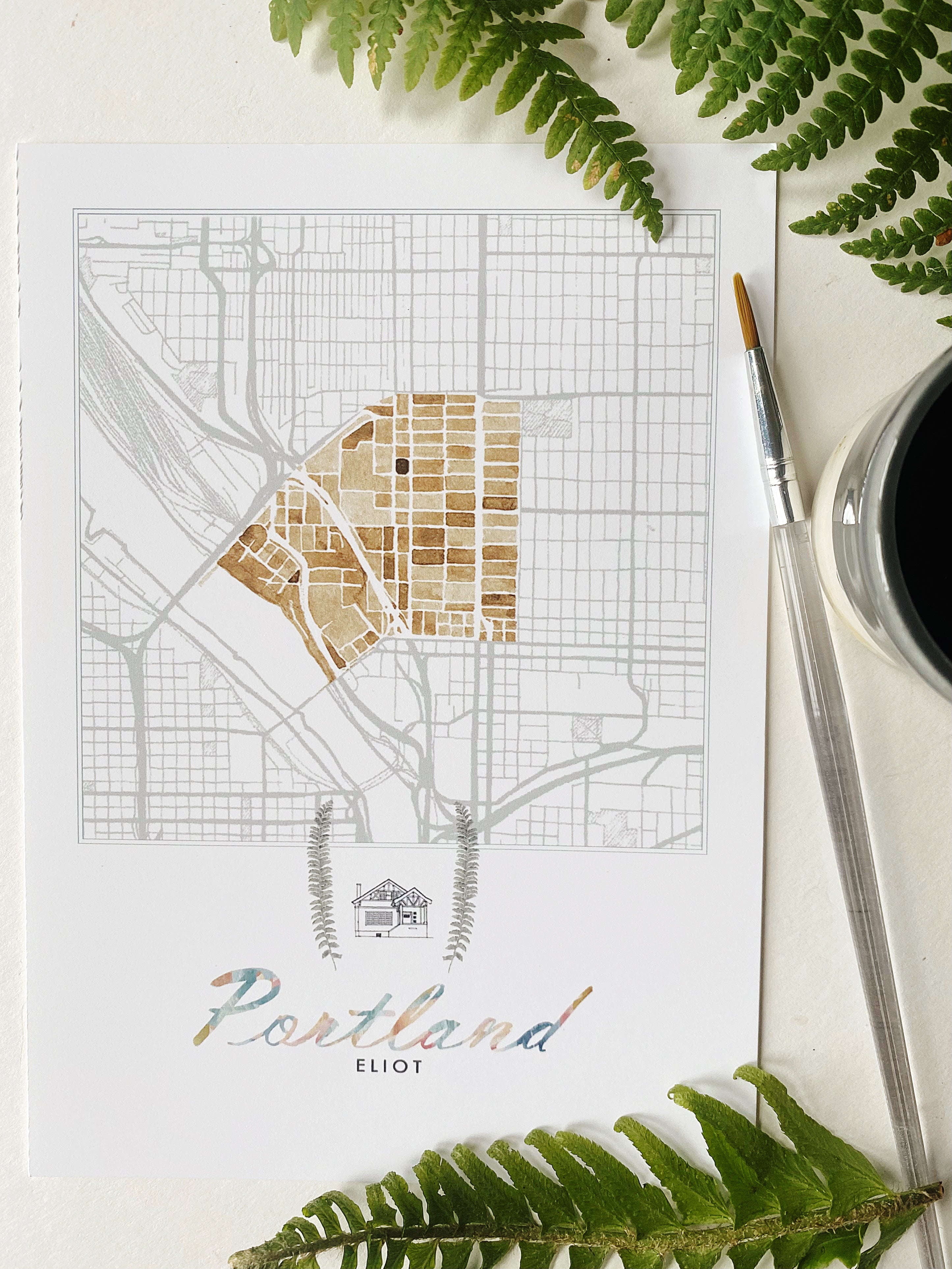 Eliot PORTLAND Neighborhood Watercolor Map: PRINT