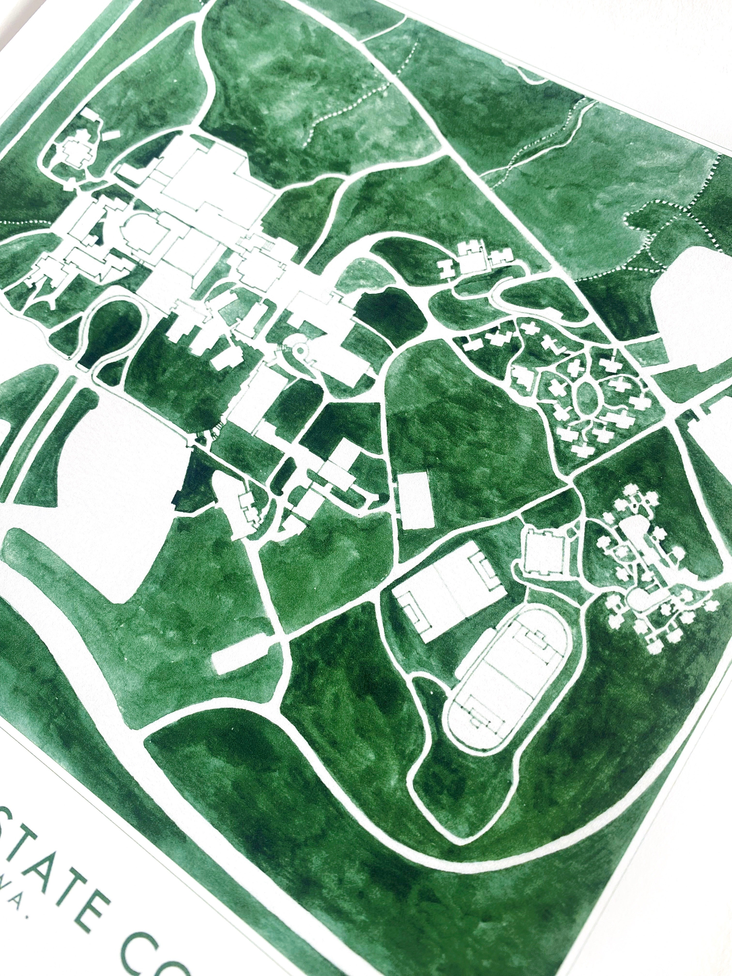 The EVERGREEN STATE COLLEGE Olympia Washington Watercolor Campus Map: PRINT
