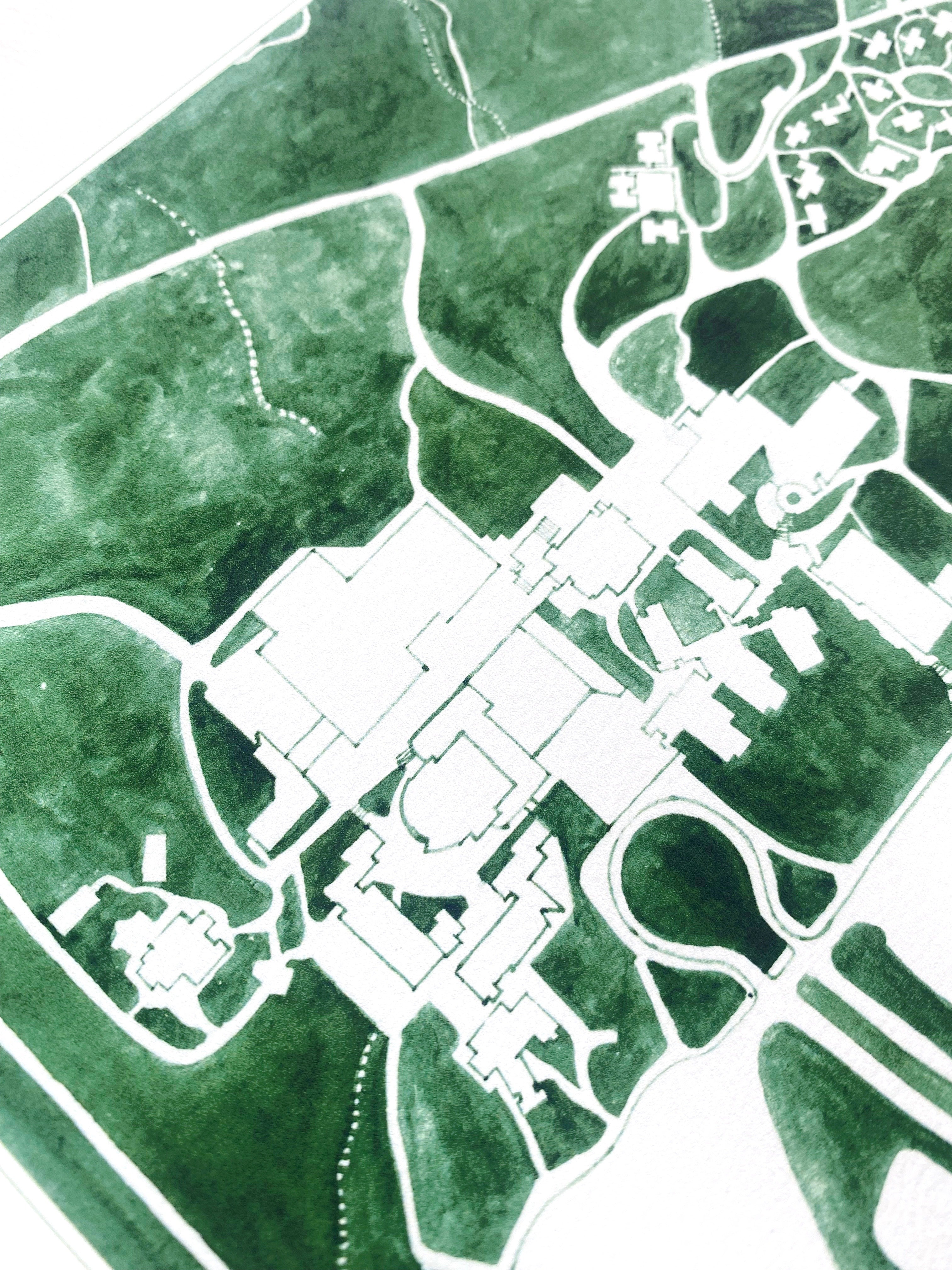 The EVERGREEN STATE COLLEGE Olympia Washington Watercolor Campus Map: PRINT