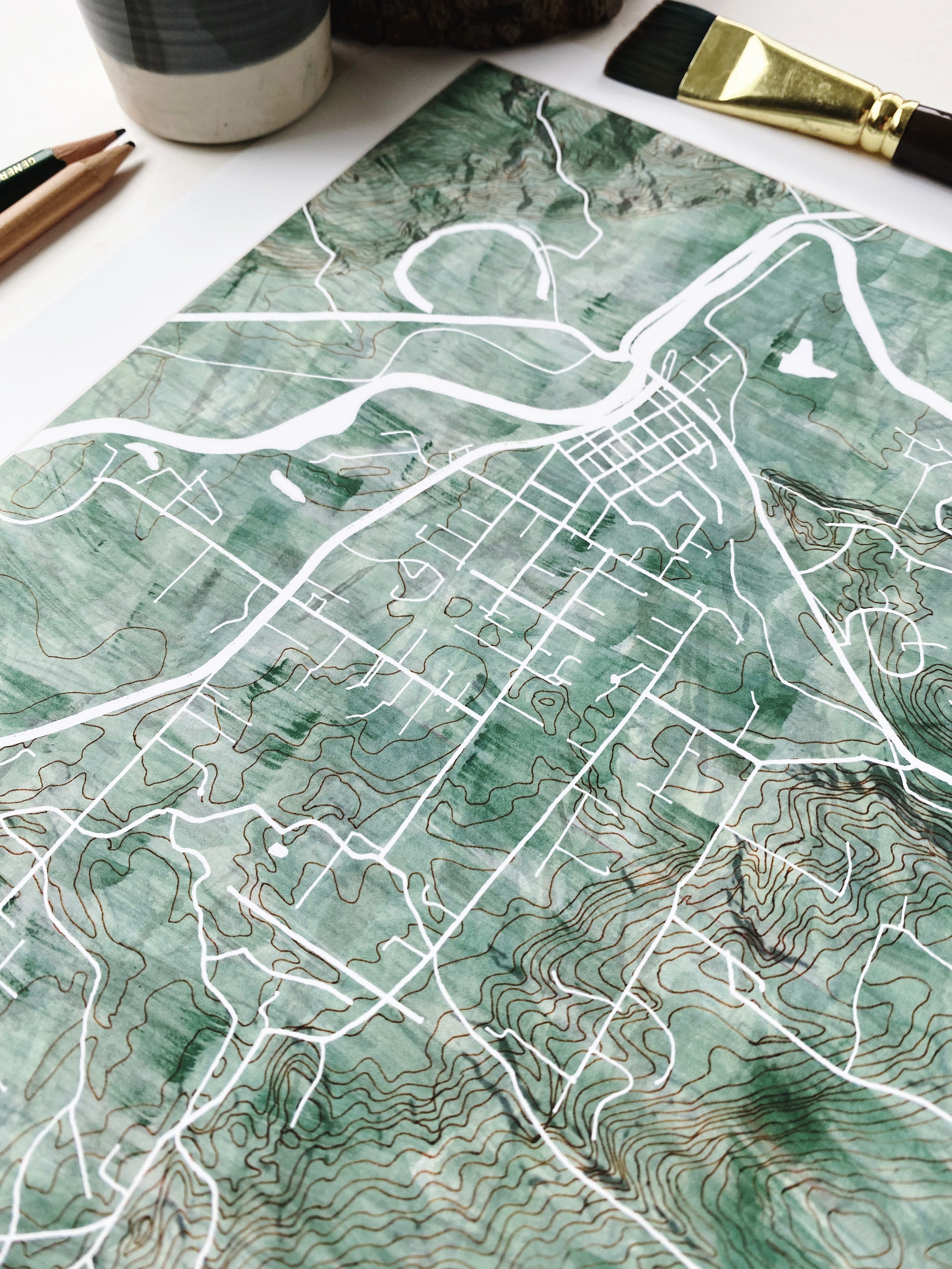 FALL CITY Washington Watercolor Wash Topo Map: PRINT