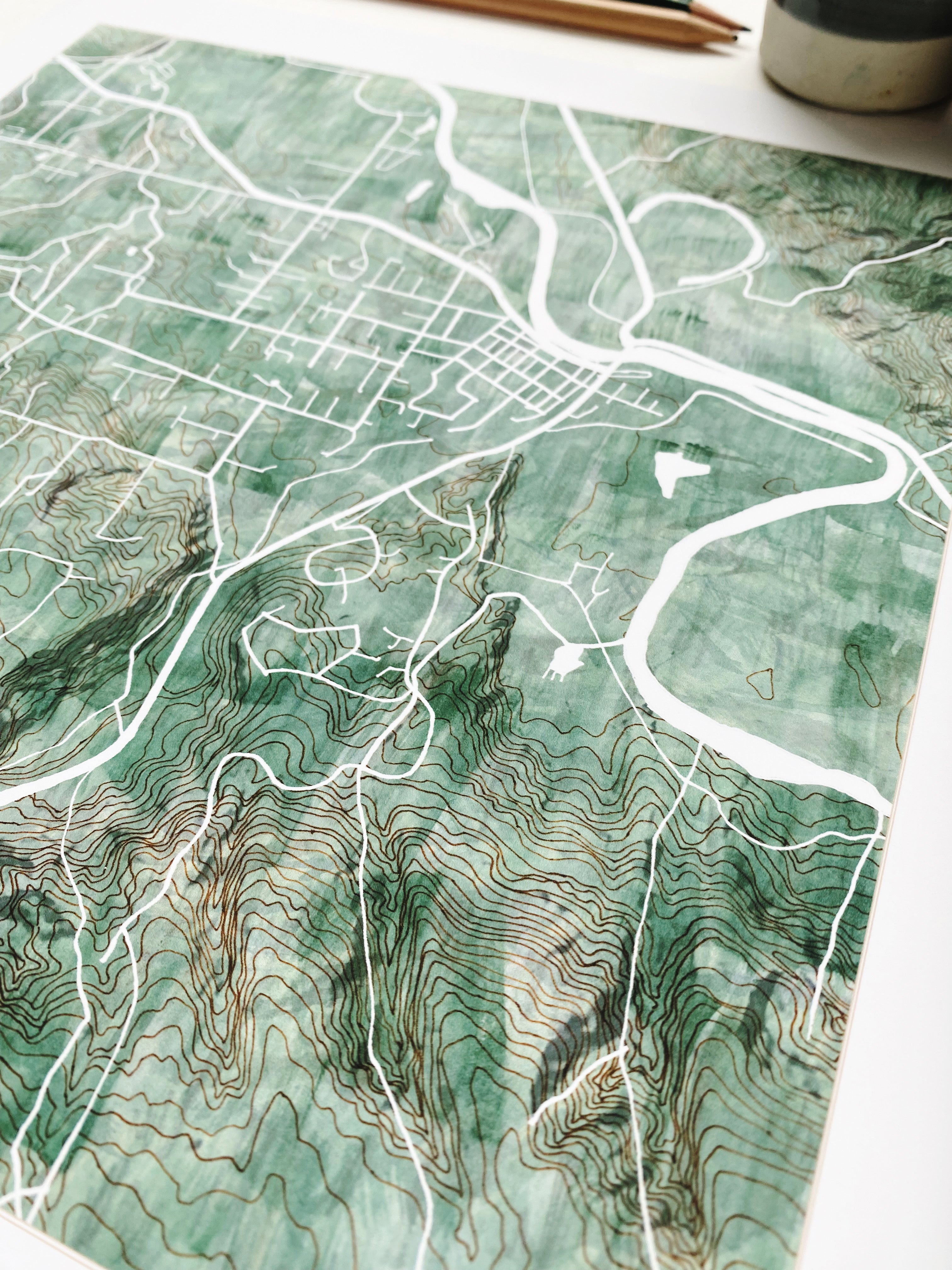 FALL CITY Washington Watercolor Wash Topo Map: PRINT